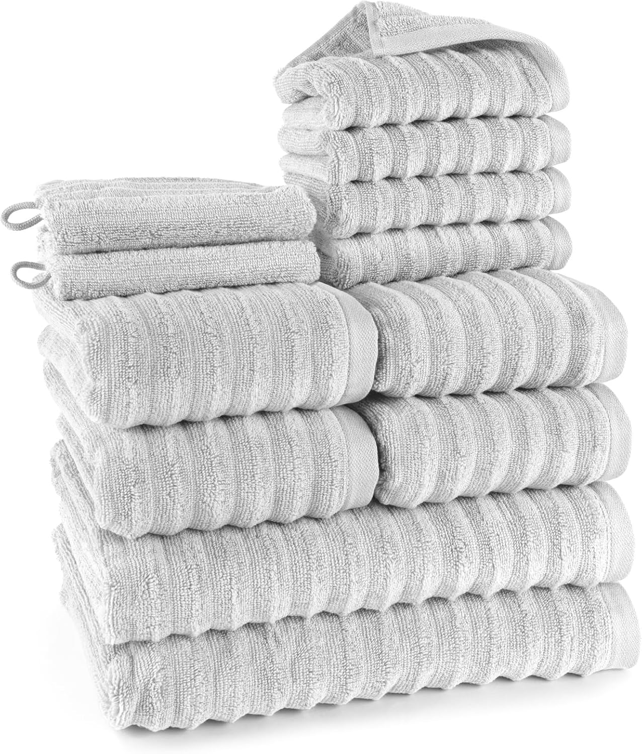 Pure Label 6-Piece Hand Towel Set with Hanging Loops Made of 100% Cotton, Absorbent and Soft, 2 x Bath Towels (70 x 140 cm), 2 x Hand Towels (50 x 100 cm), 2 x Guest Towels (30 x 50 cm),