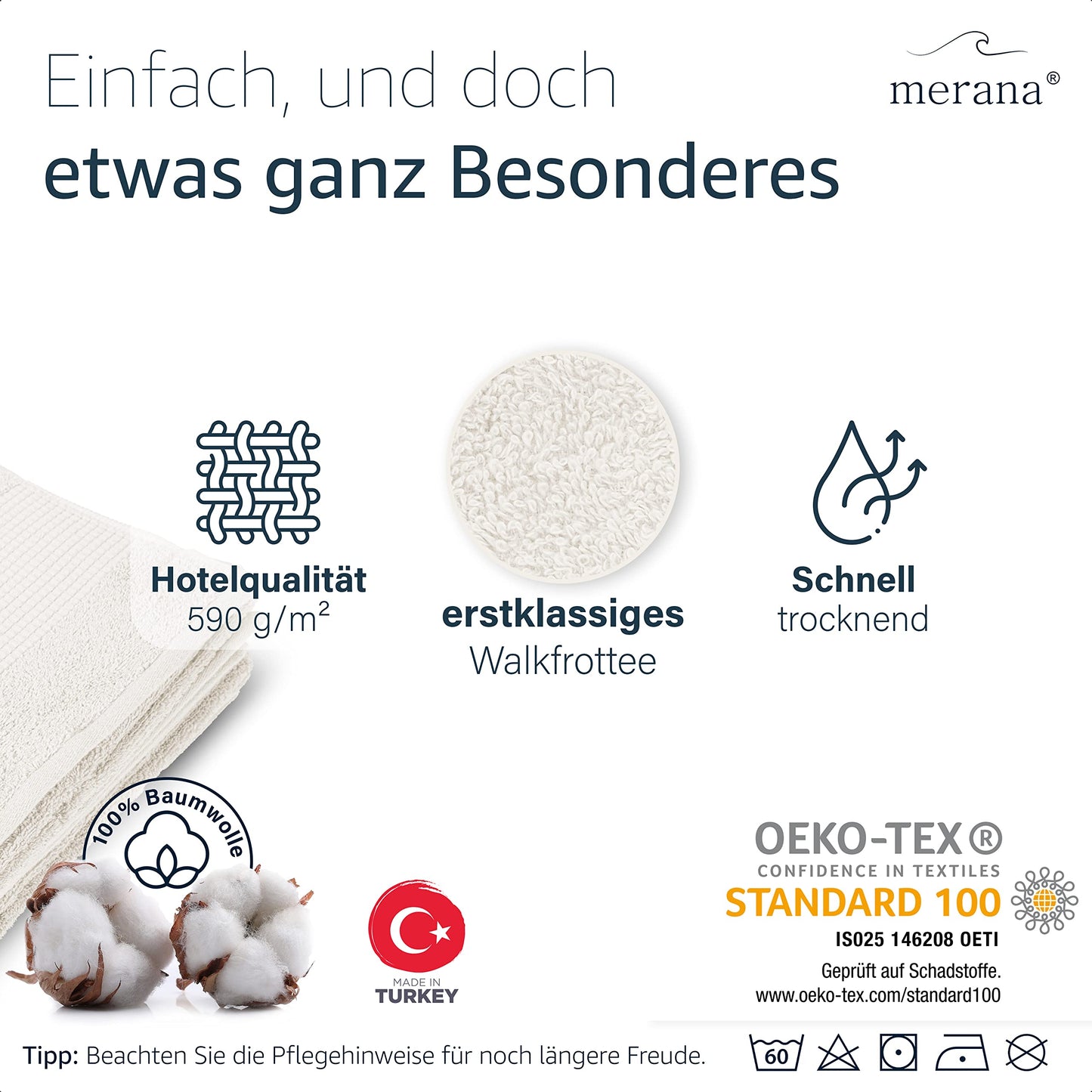 Merana Rome Handtuch Set | saugstark, weich und fusselfrei | Frottier Luxus Qualität | 100% Baumwolle | Oeko-TEX | 4 x Gästetücher (30x50cm))