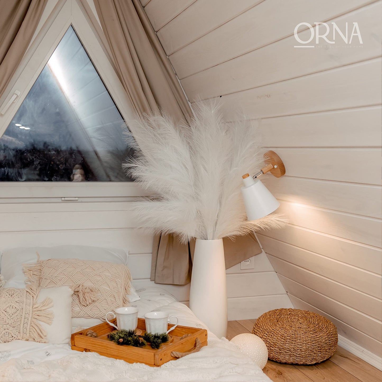 ORNA Artificial Pampas Grass Artificial Flower Long Branches Extra Fluffy 114 cm High (3 Stems x 20 Forks) for Modern Home Decoration