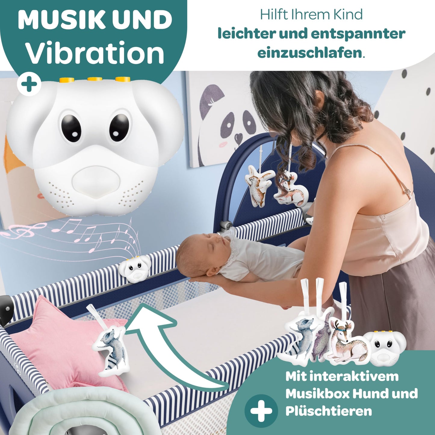 Kidiz Baby Cot, Travel Cot, Foldable with Mattress and Wheels, 120 x 60 cm, Side Entrance