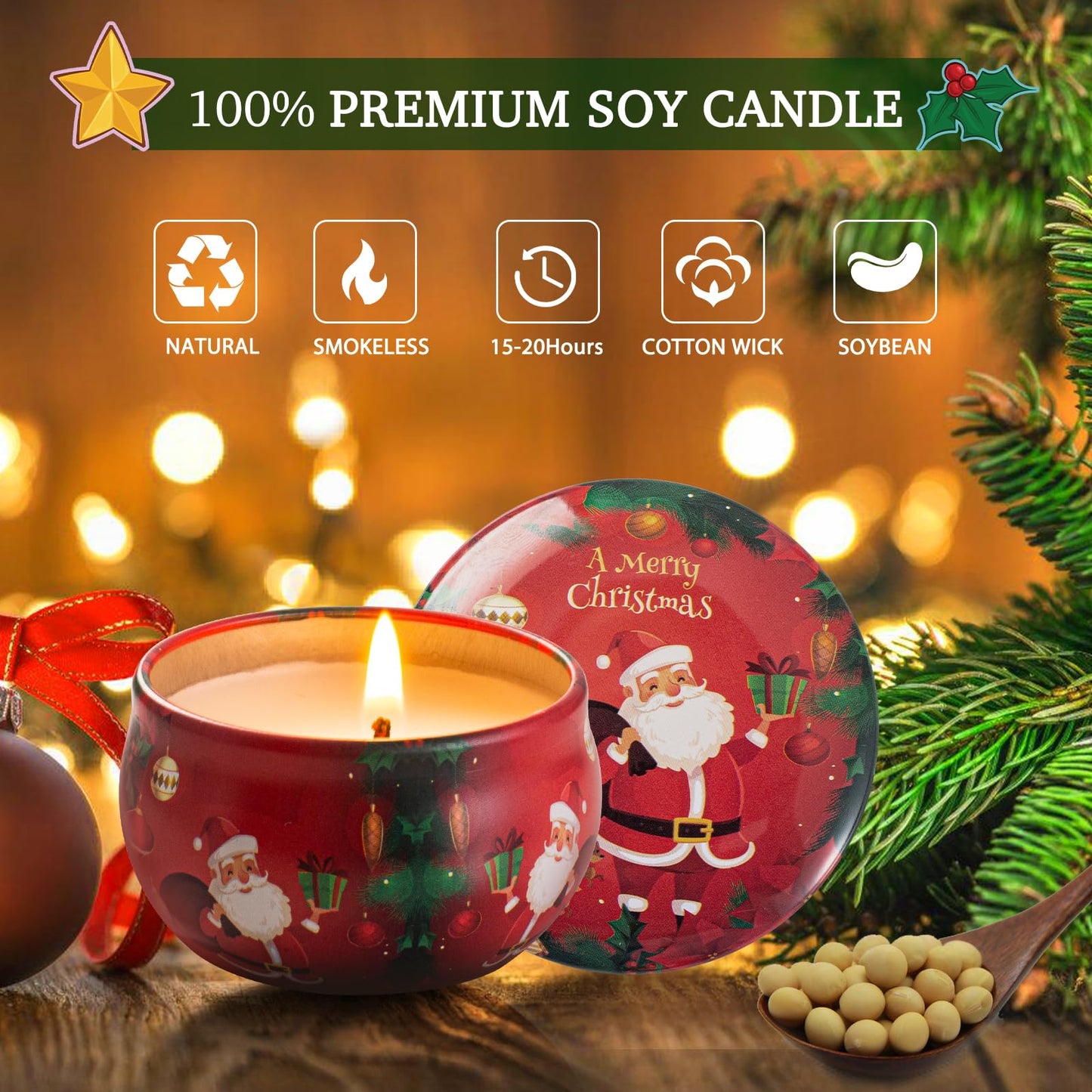 Pack of 12 Christmas Candles Scented Candles Set, Christmas Candle 100% Natural Soy Candles for Christmas, Gifts Aromatherapy