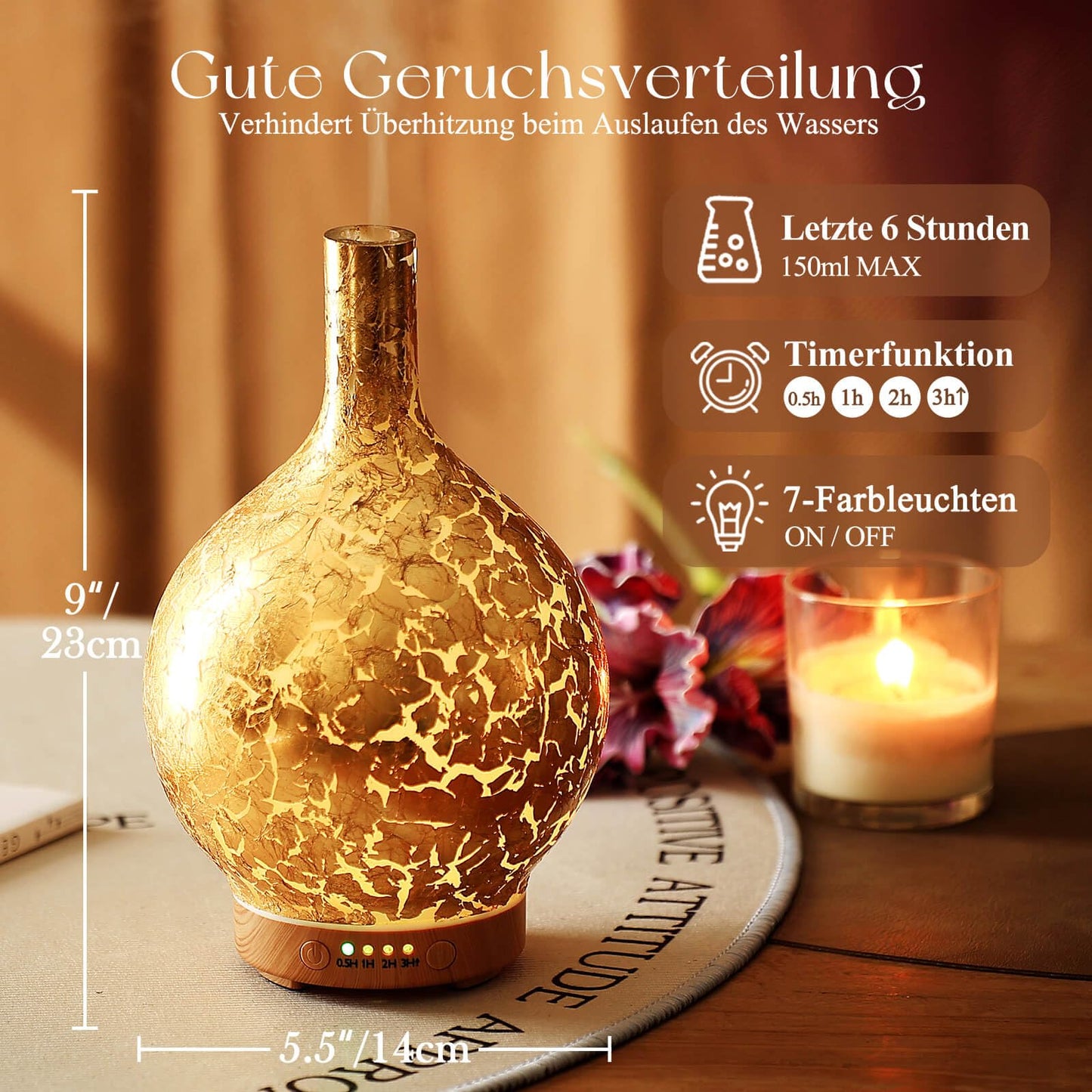 Aroma Diffuser Luftbefeuchter,150ml Luftbefeuchter Ultraschall Leise 7 farbwechselnde LEDs,Diffuser für Ätherische Öle Raumbefeuchter