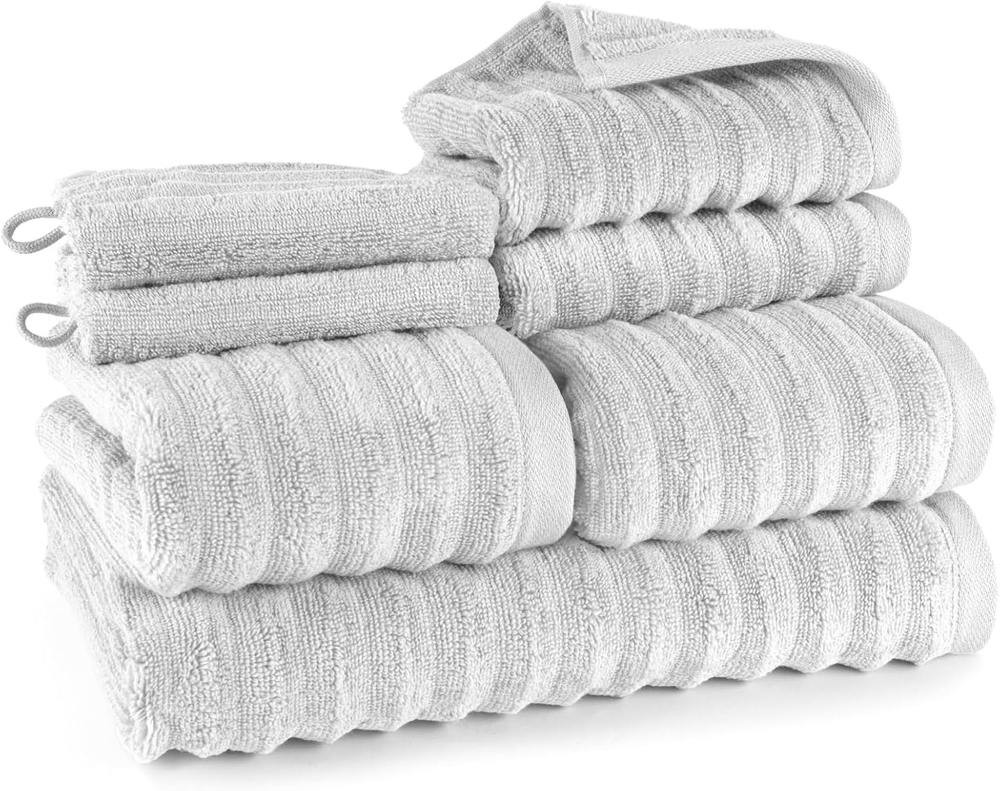 Pure Label 6-Piece Hand Towel Set with Hanging Loops Made of 100% Cotton, Absorbent and Soft, 2 x Bath Towels (70 x 140 cm), 2 x Hand Towels (50 x 100 cm), 2 x Guest Towels (30 x 50 cm),