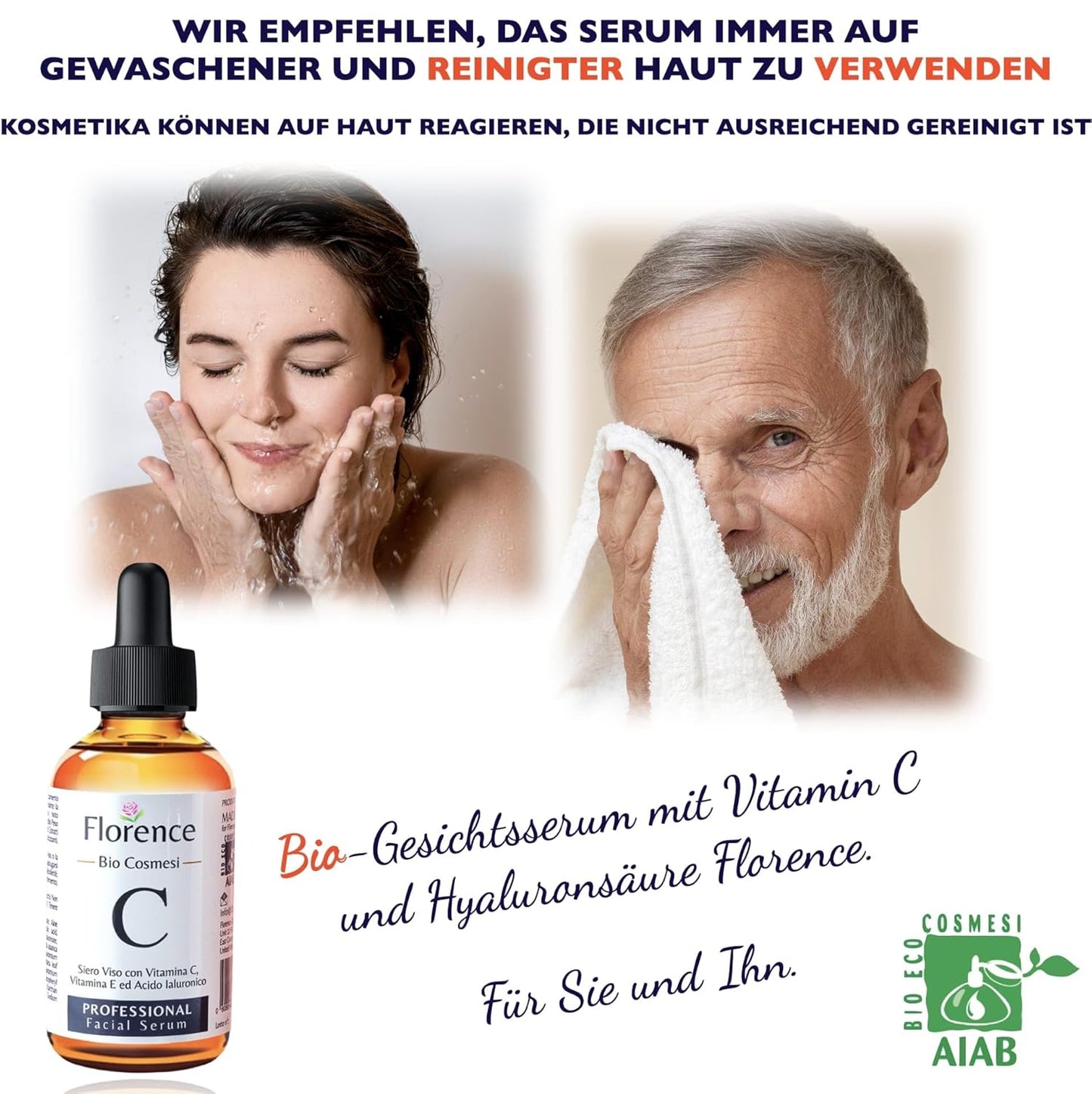 Serum mit Vitamin C 60ml Bio Hyaluron, E. Hochkonzentriert Anti-Falten, Anti-Aging & Dunkle-Flecken. Hyaluronsäure-Gesichtsserum