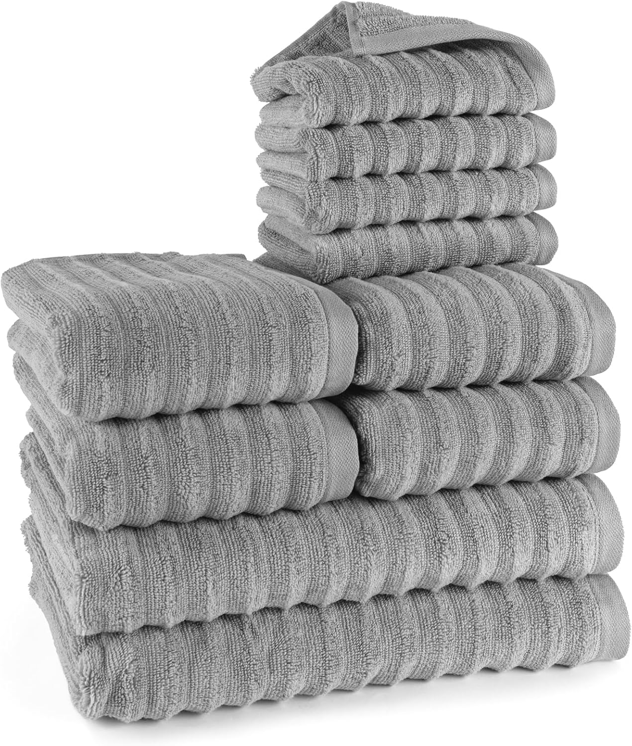 Pure Label 6-Piece Hand Towel Set with Hanging Loops Made of 100% Cotton, Absorbent and Soft, 2 x Bath Towels (70 x 140 cm), 2 x Hand Towels (50 x 100 cm), 2 x Guest Towels (30 x 50 cm),