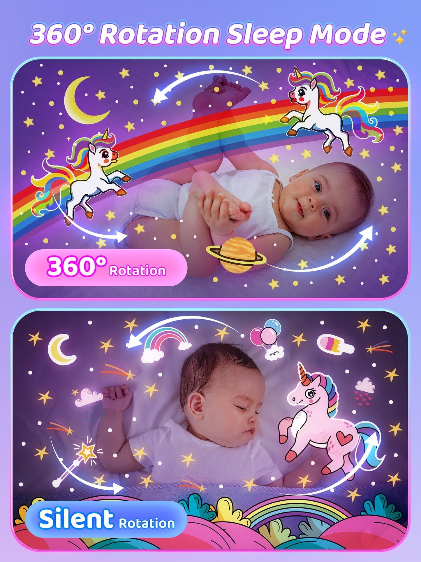 Starry Sky Projector Baby with 15 Films, Music Box Unicorn with 15 Music, 7 Colours Bedside Lamp, Night Light, Unicorn Toy, Girls Toy, Children's Room Decoration