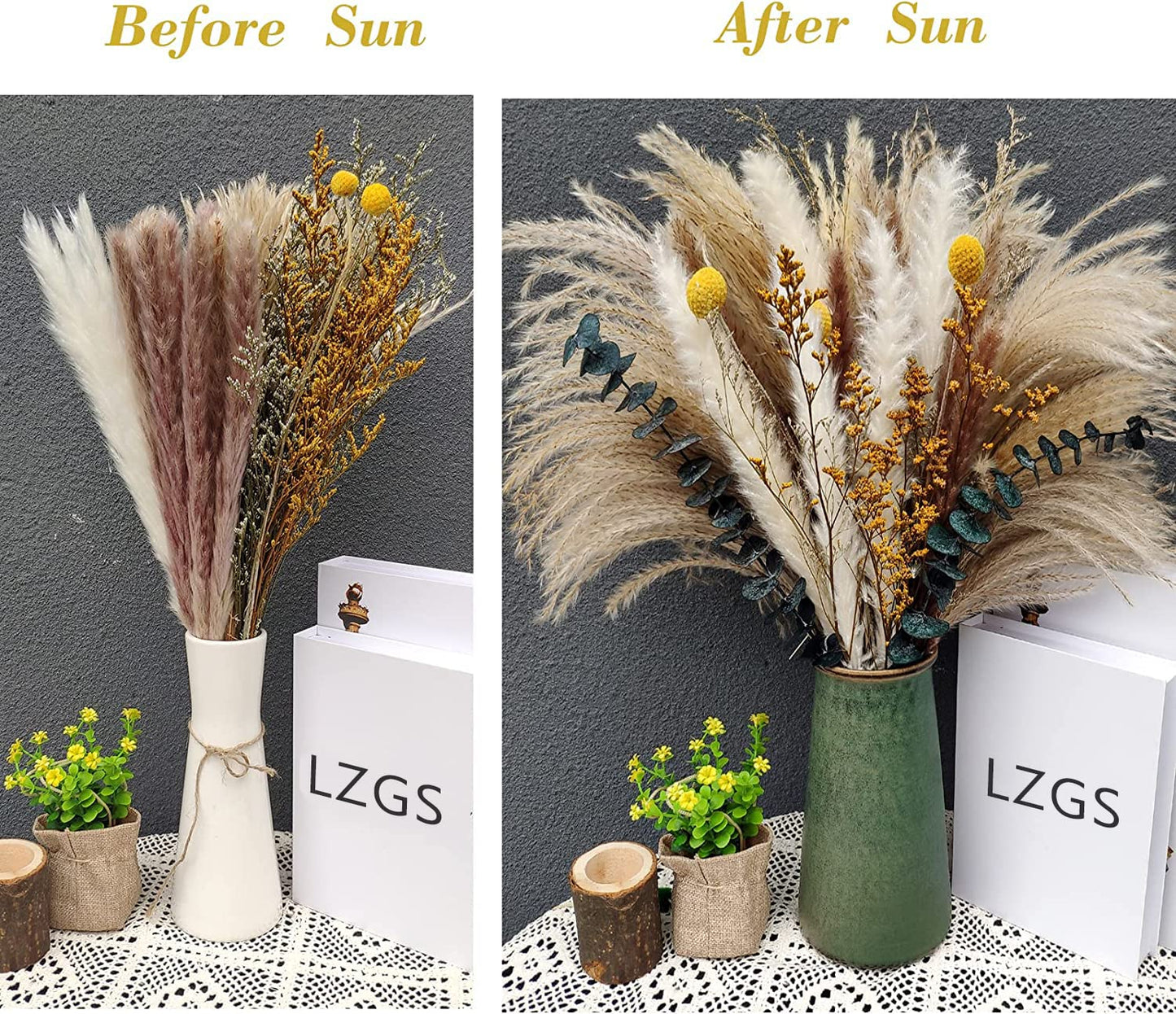 Dried Pampas Grass 60 Pieces Natural Dried Flowers Decoration, Bouquet Reed Flower Decoration for Living Room Bedroom