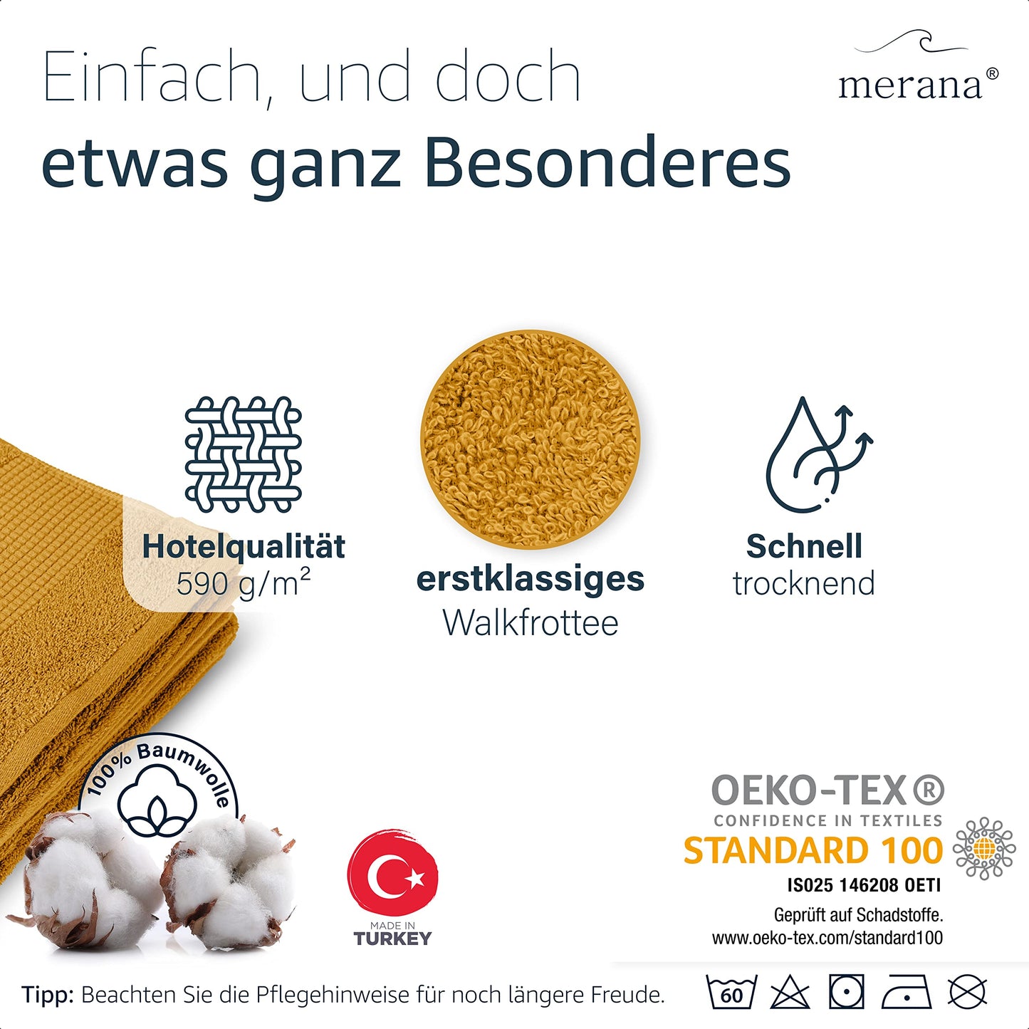 Merana Rome Handtuch Set | saugstark, weich und fusselfrei | Frottier Luxus Qualität | 100% Baumwolle | Oeko-TEX | 4 x Gästetücher (30x50cm))
