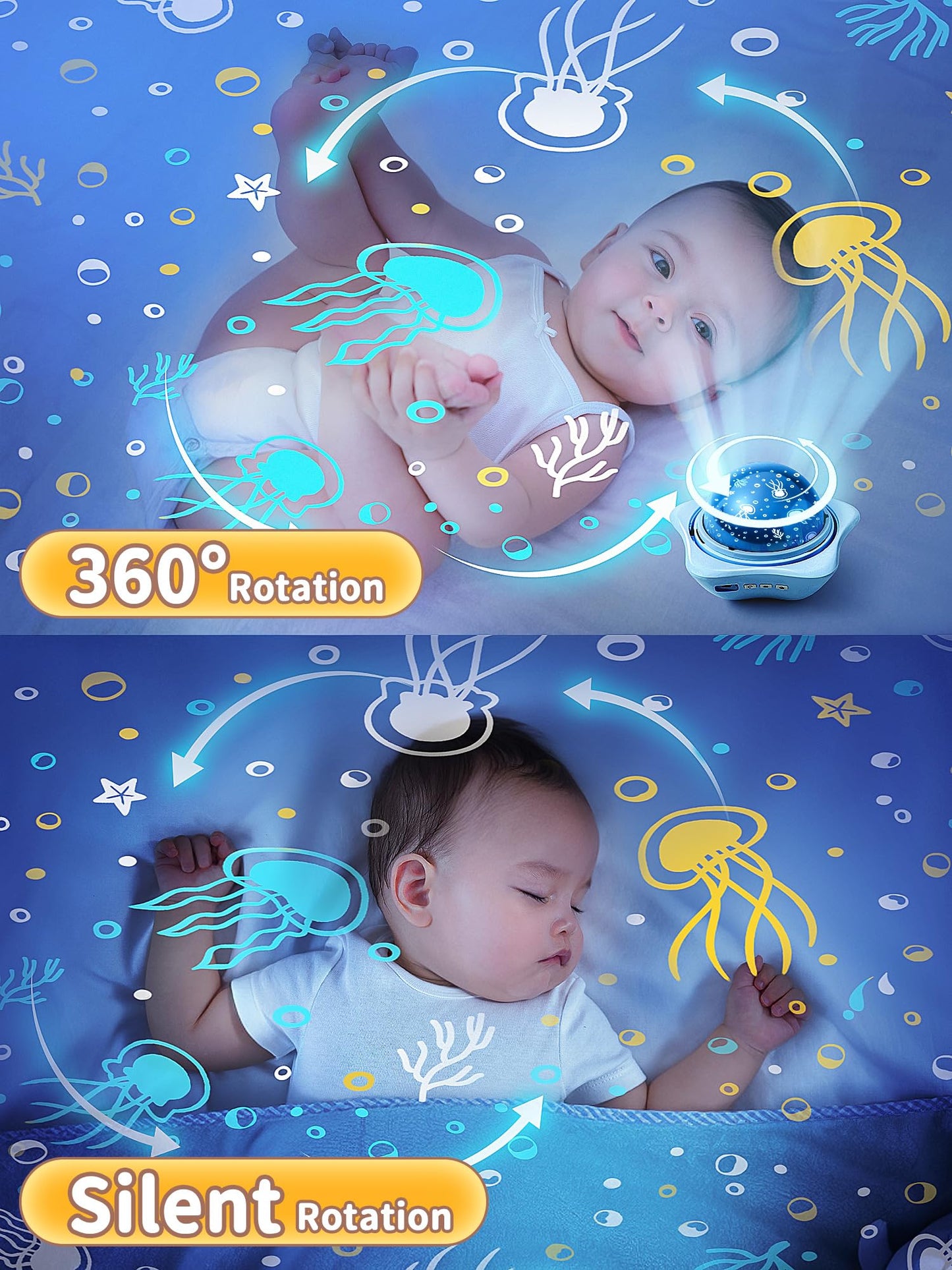 Sternenhimmel Projektor Kinder mit 15 Film, Nachtlicht Baby,Bluetooth,LED Projektor Sternenhimmel Nachttischlampe Kinder