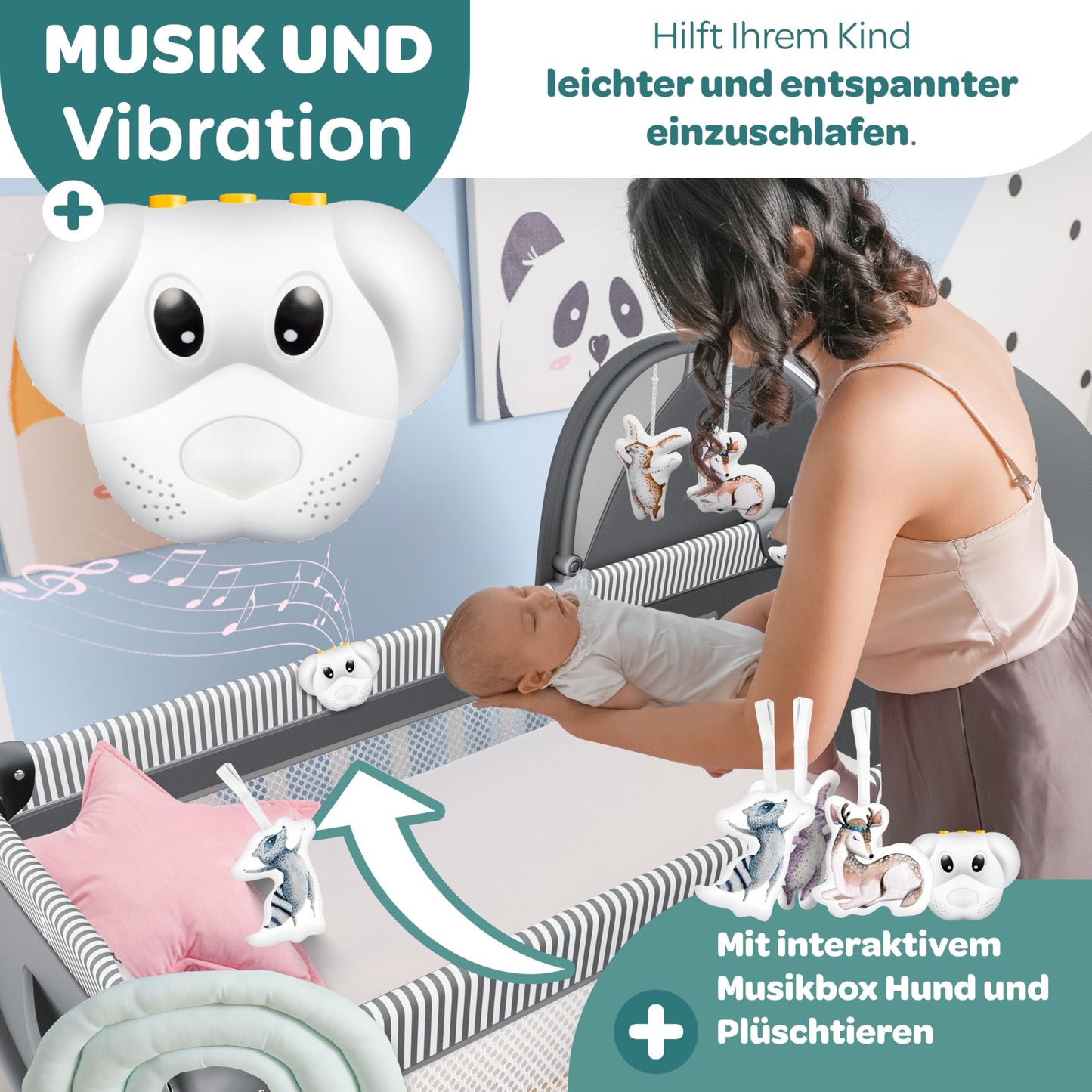 Kidiz Baby Cot, Travel Cot, Foldable with Mattress and Wheels, 120 x 60 cm, Side Entrance