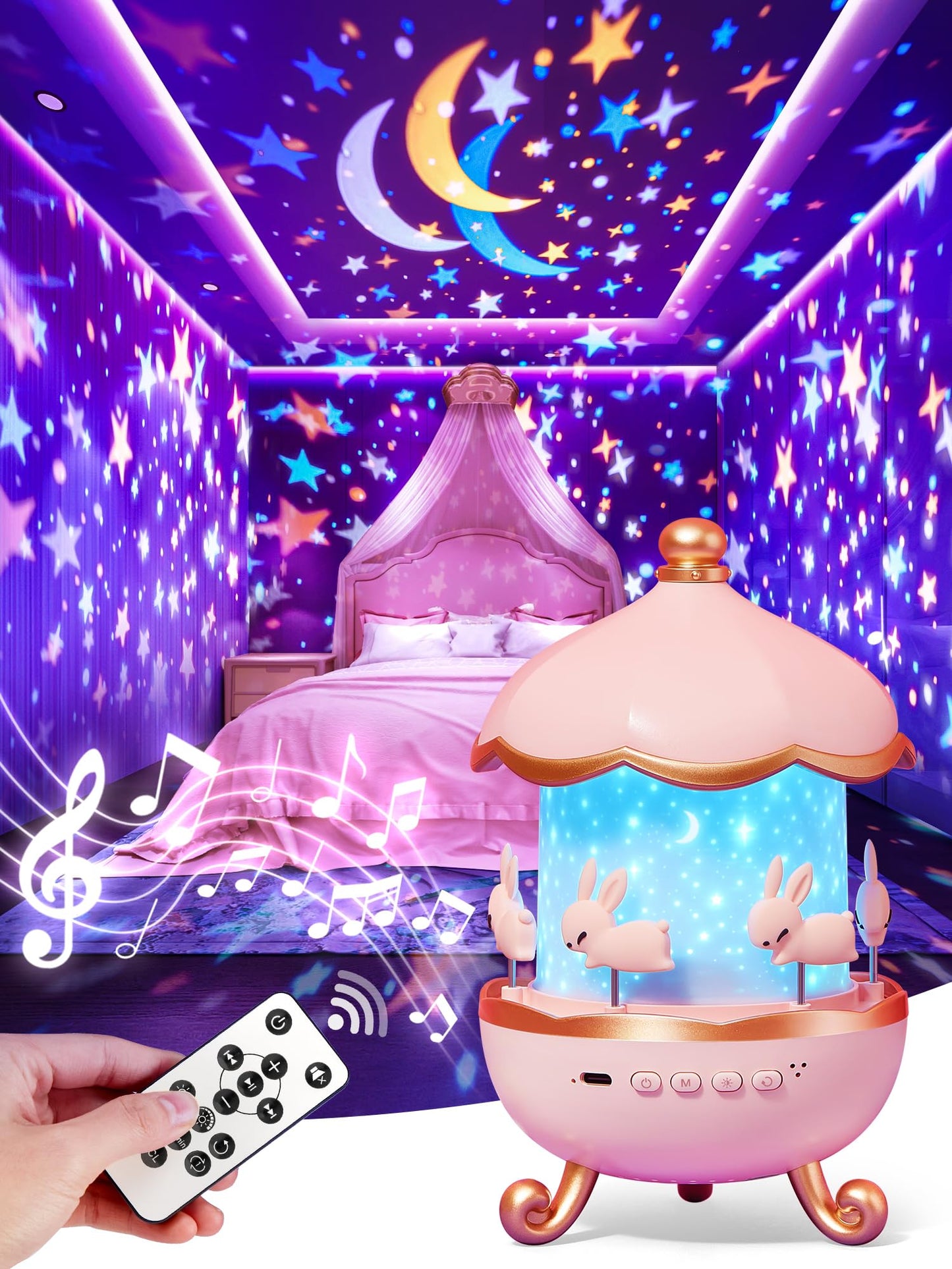 Starry Sky Projector Baby with 15 Films, Music Box Unicorn with 15 Music, 7 Colours Bedside Lamp, Night Light, Unicorn Toy, Girls Toy, Children's Room Decoration