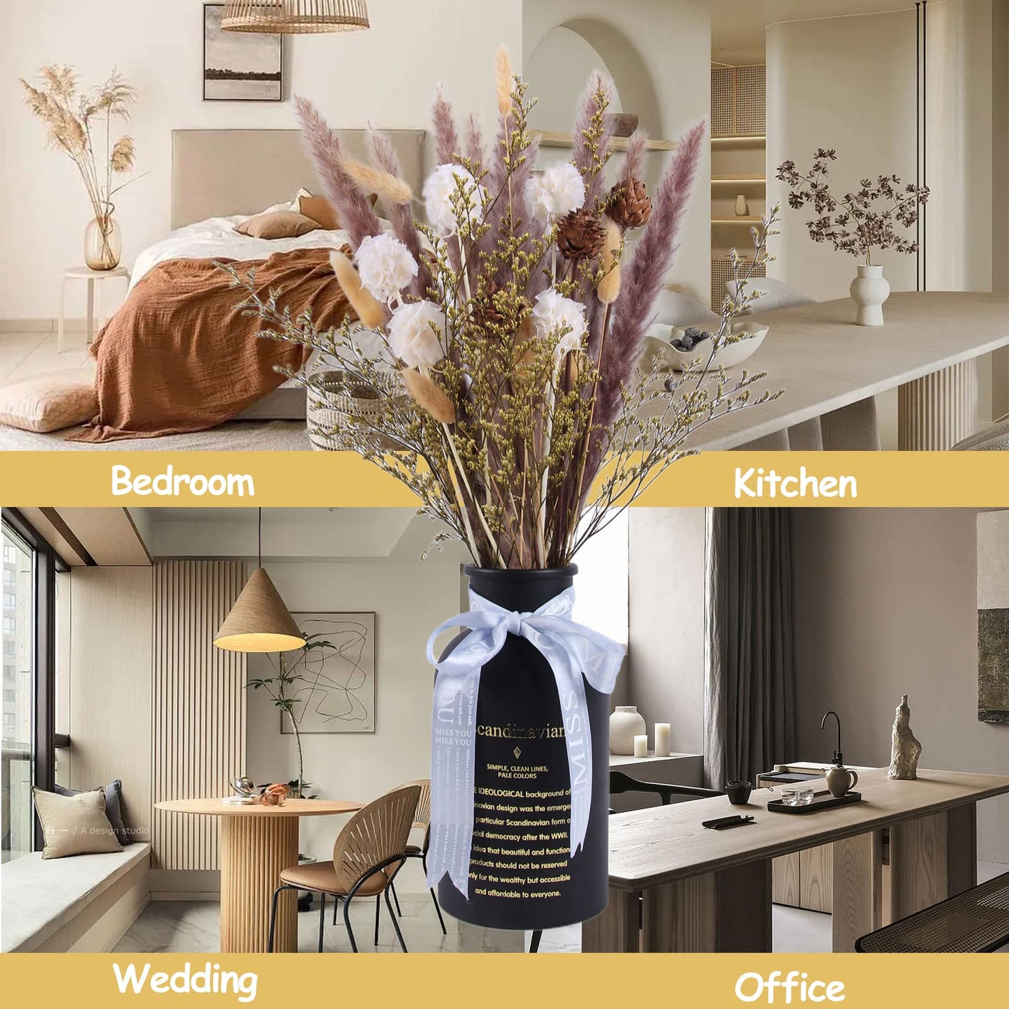 Dried Pampas Grass 60 Pieces Natural Dried Flowers Decoration, Bouquet Reed Flower Decoration for Living Room Bedroom