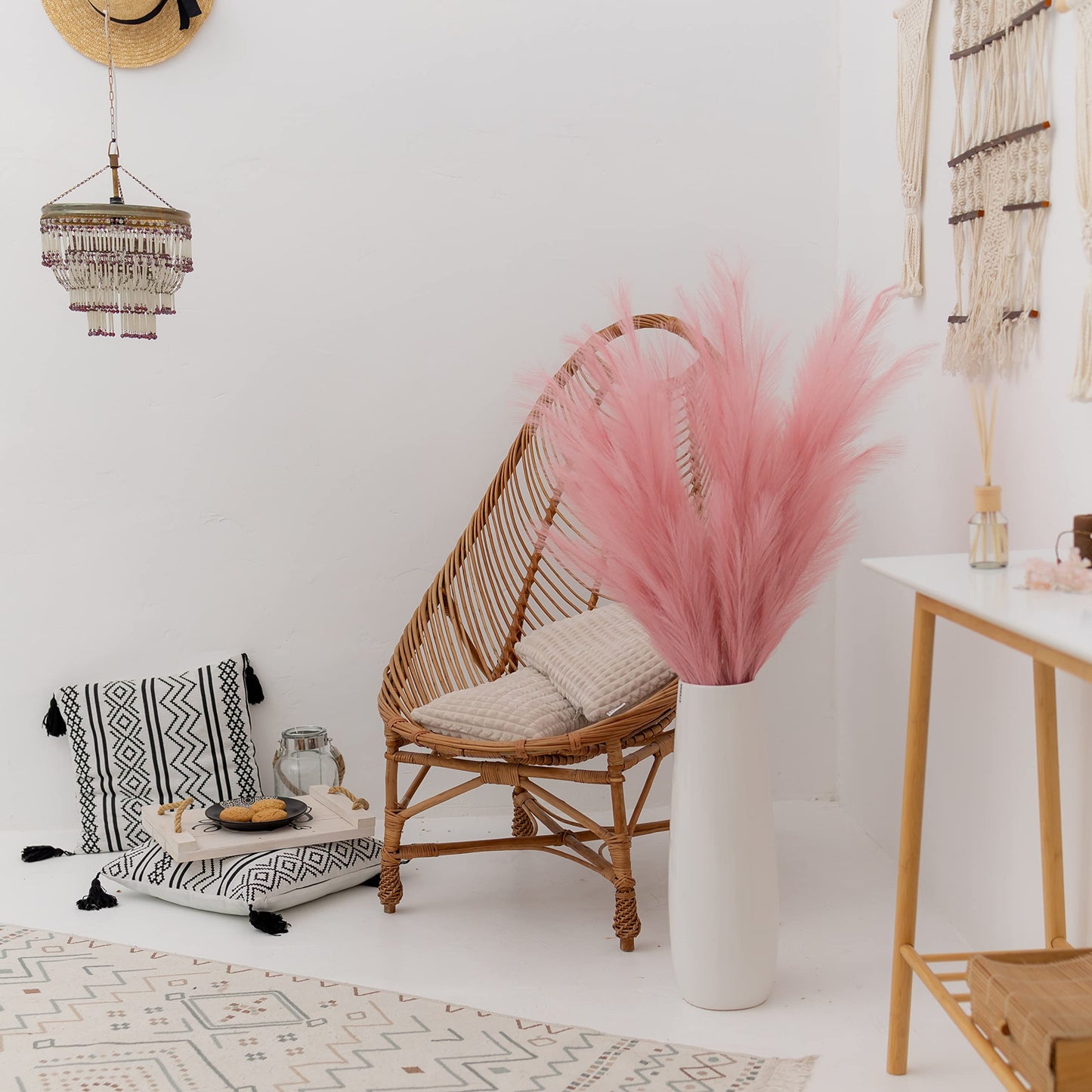 ORNA Artificial Pampas Grass Artificial Flower Long Branches Extra Fluffy 114 cm High (3 Stems x 20 Forks) for Modern Home Decoration