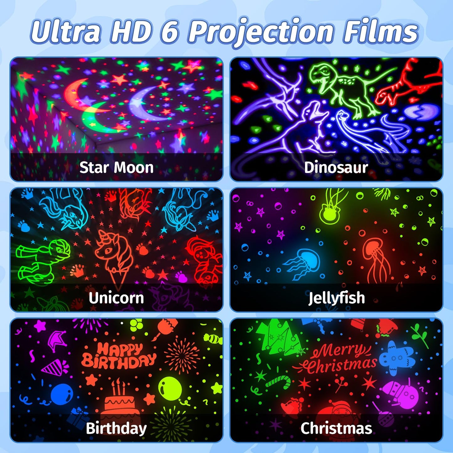 Sternenhimmel Projektor Kinder mit 15 Film, Nachtlicht Baby,Bluetooth,LED Projektor Sternenhimmel Nachttischlampe Kinder