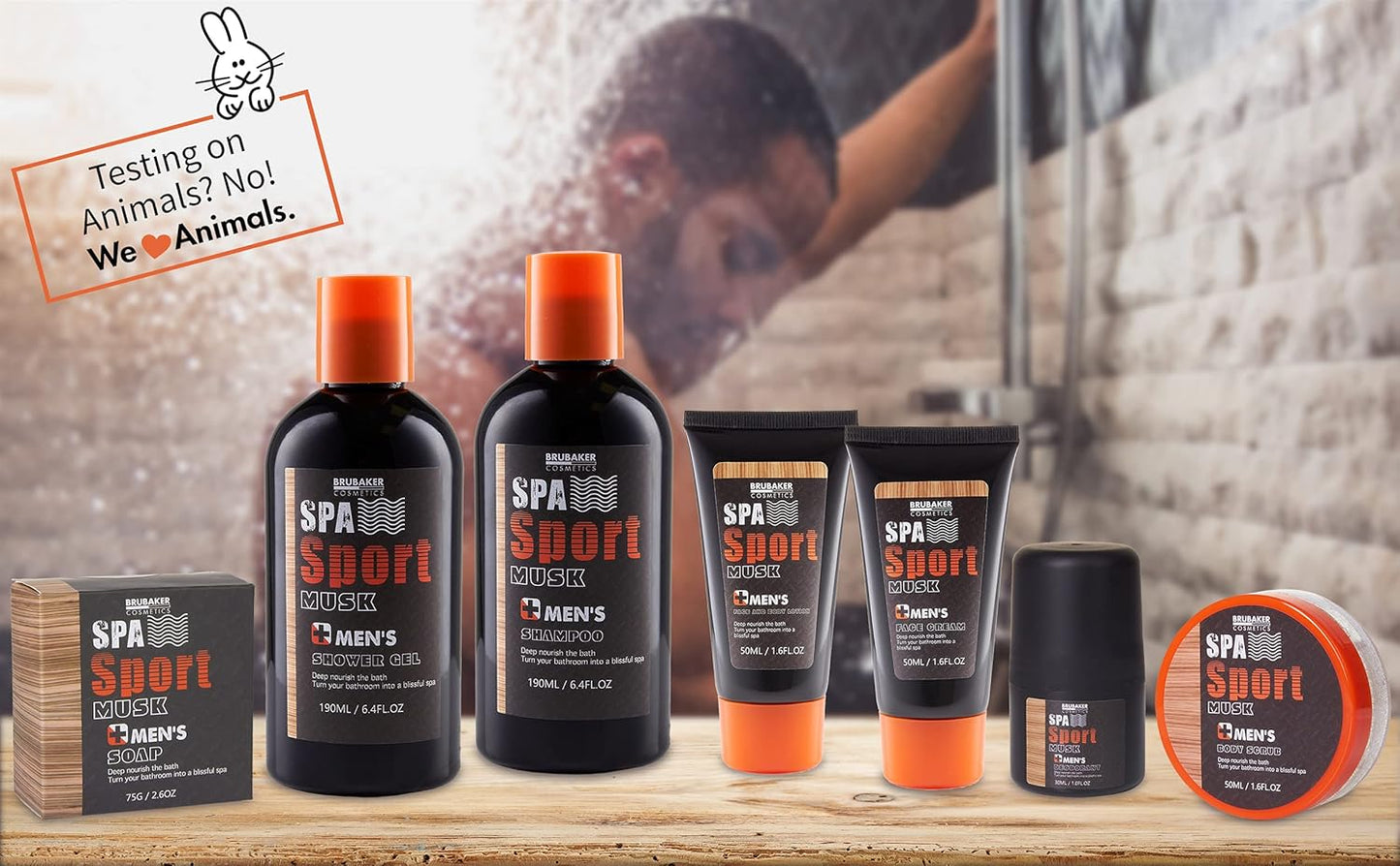 Cosmetics Pflegeset für Männer 8 tlg. Geschenkset mit Duschgel, Shampoo, Deo, Gesichtscreme, Peeling, Body Lotion, Seife + Waschlappen in Geschenkverpackung