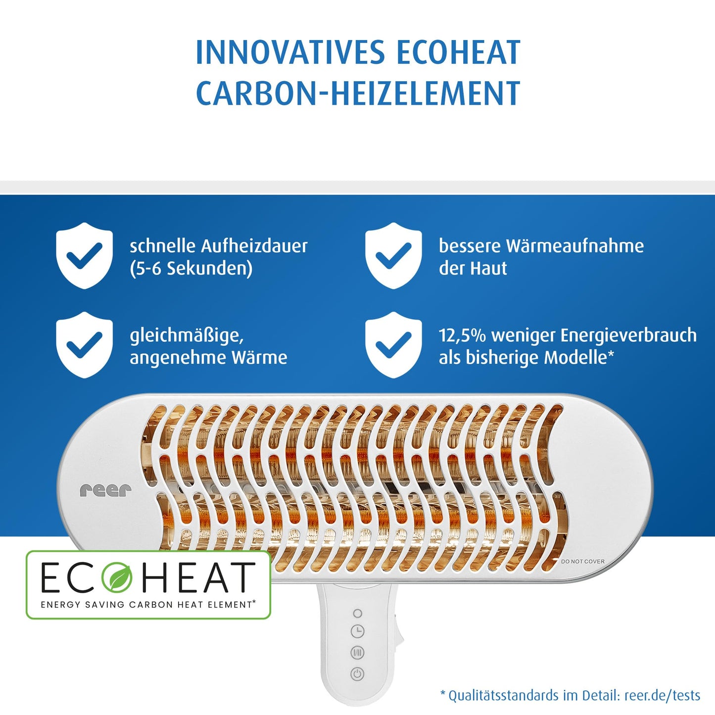 Heizstrahler - Heater for Wall Mounting, 2 Heat Settings, Timer, Medical Standard Tested