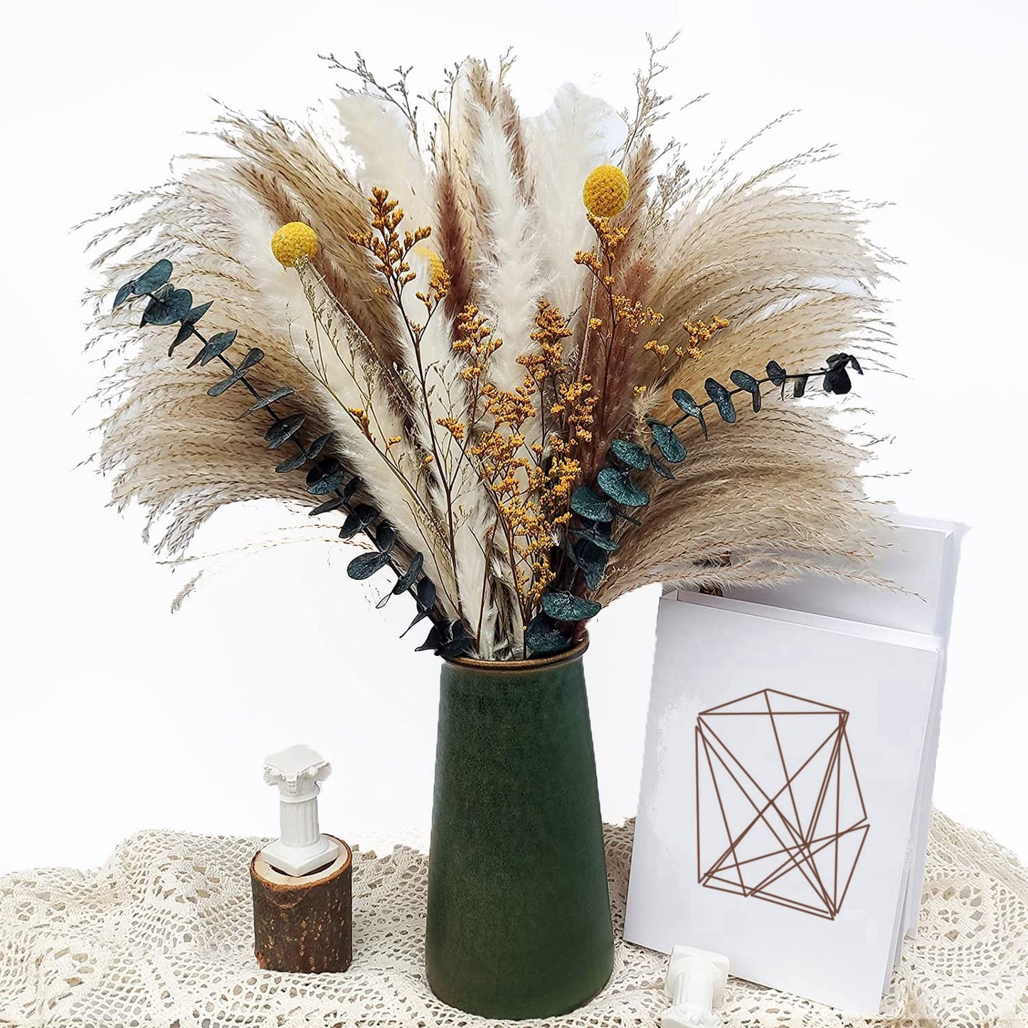Dried Pampas Grass 60 Pieces Natural Dried Flowers Decoration, Bouquet Reed Flower Decoration for Living Room Bedroom