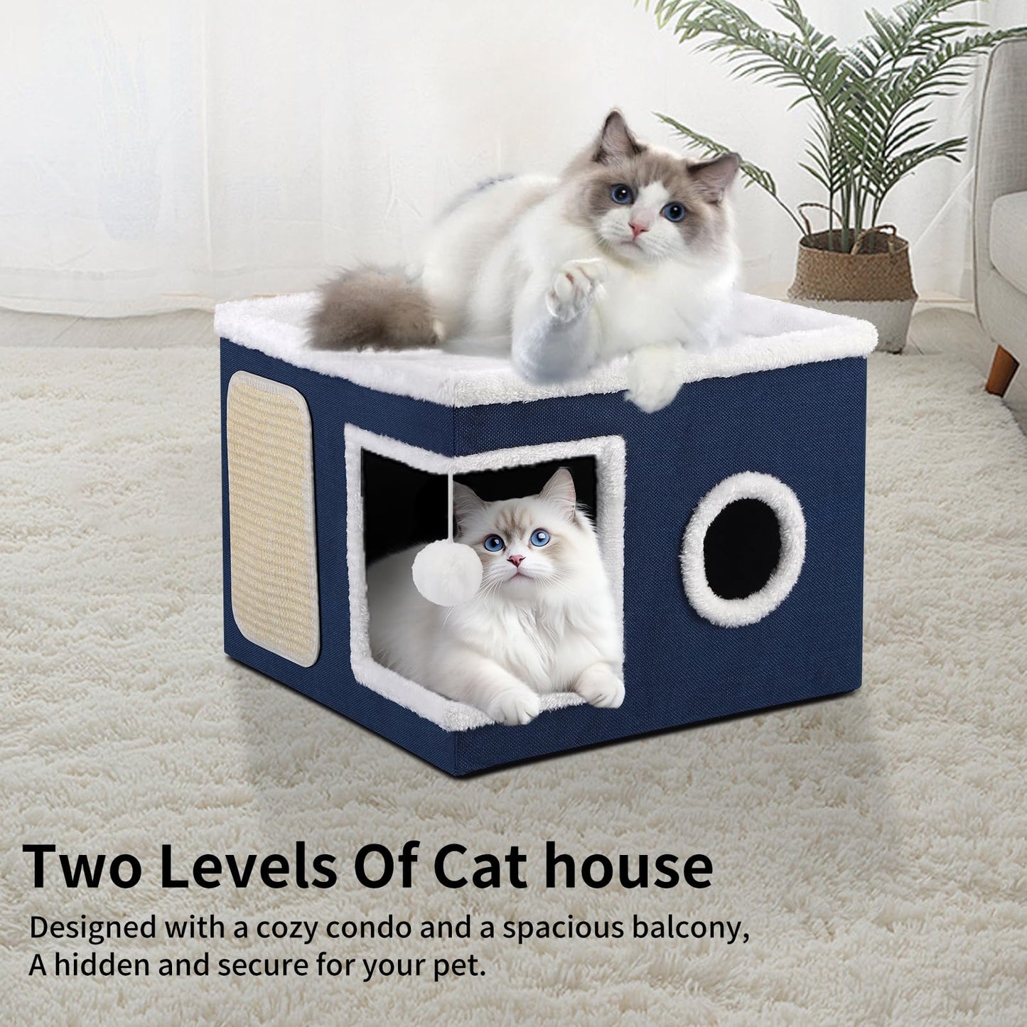 Faltbares Katzenhaus, mit Kratzbrett und Spielball, Katzenhaus Höhle für kleine und mittlere Haustiere