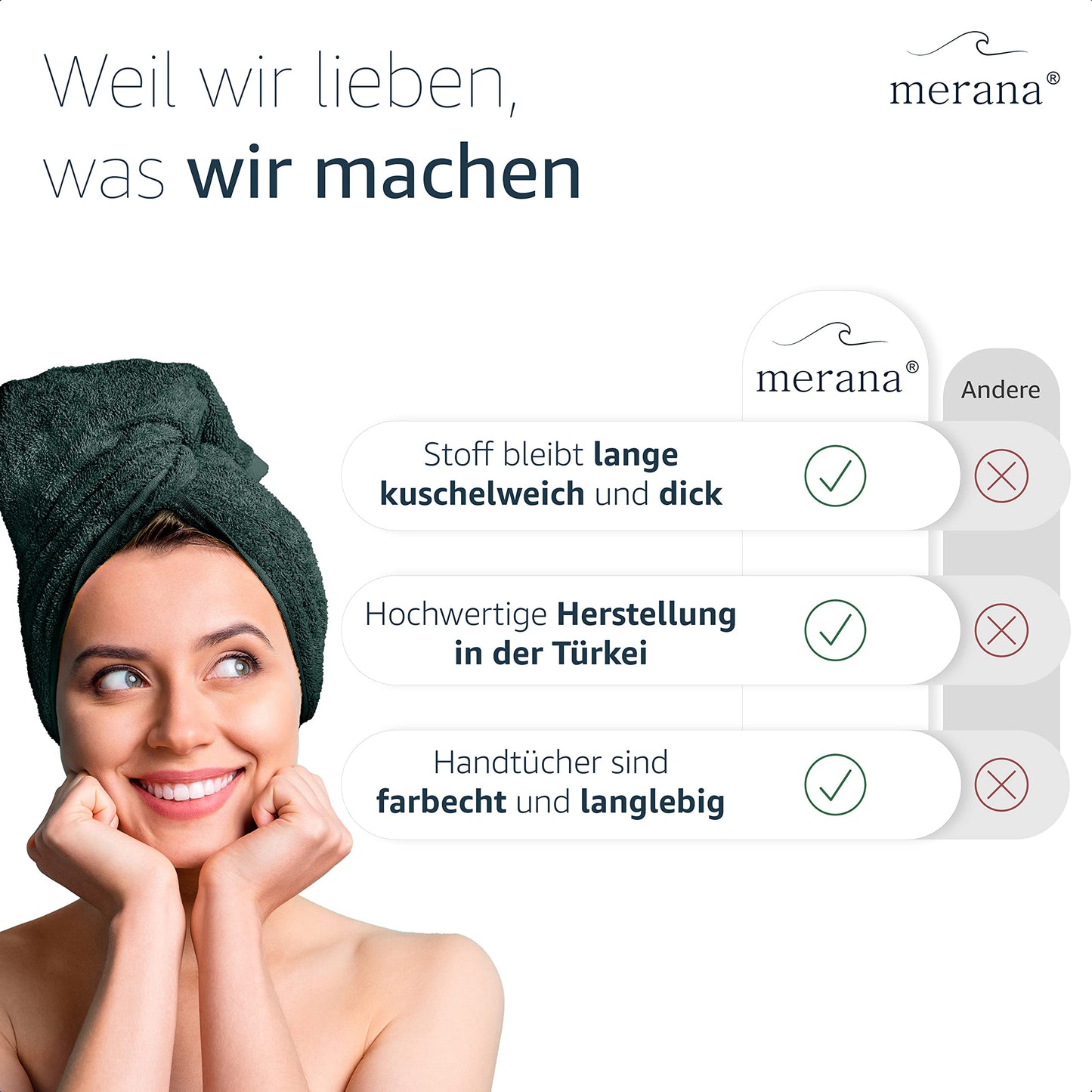 Merana Rome Handtuch Set | saugstark, weich und fusselfrei | Frottier Luxus Qualität | 100% Baumwolle | Oeko-TEX | 4 x Gästetücher (30x50cm))