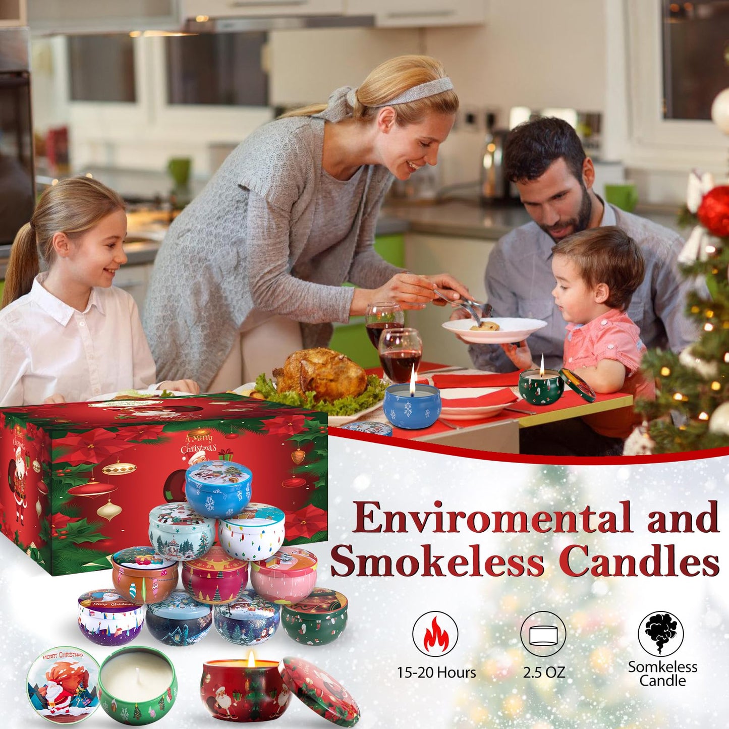 Pack of 12 Christmas Candles Scented Candles Set, Christmas Candle 100% Natural Soy Candles for Christmas, Gifts Aromatherapy