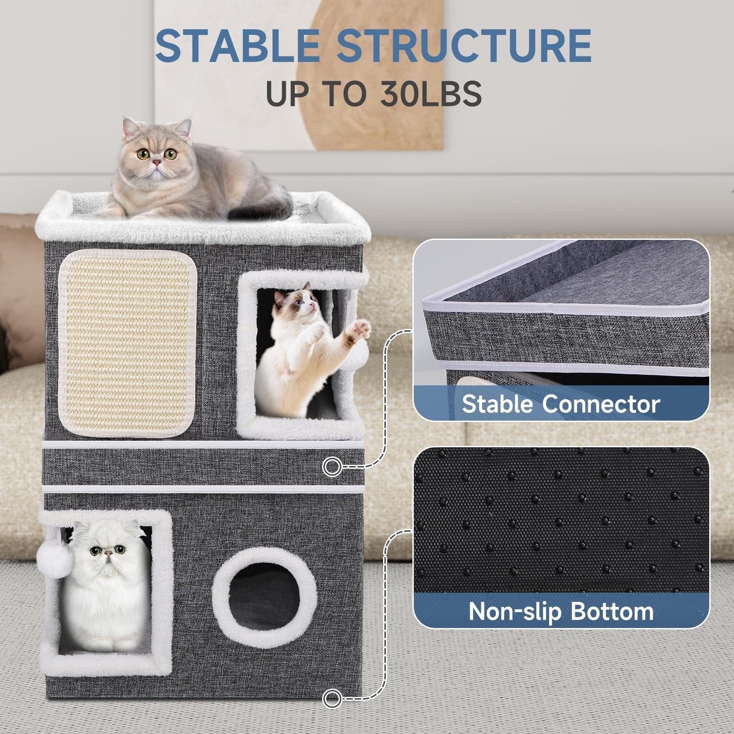 Faltbares Katzenhaus, mit Kratzbrett und Spielball, Katzenhaus Höhle für kleine und mittlere Haustiere