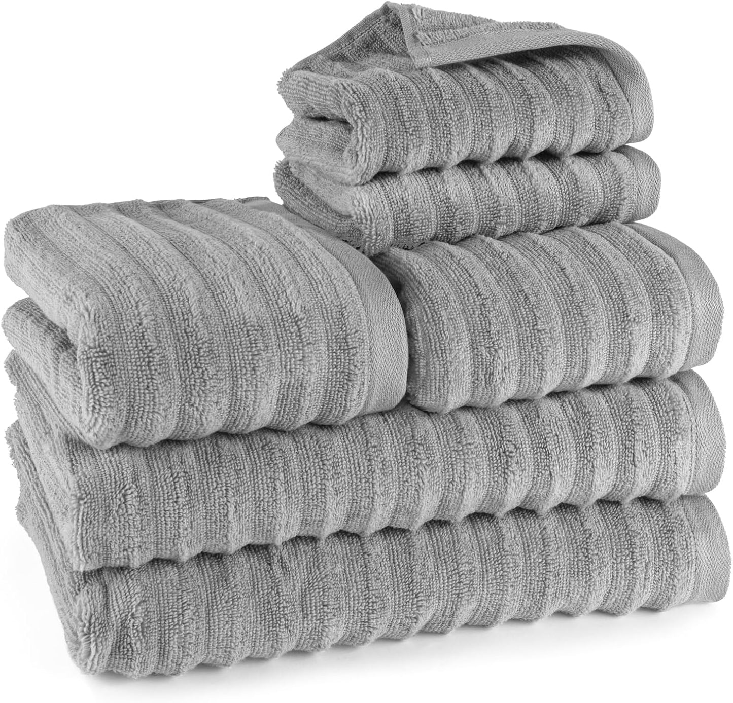 Pure Label 6-Piece Hand Towel Set with Hanging Loops Made of 100% Cotton, Absorbent and Soft, 2 x Bath Towels (70 x 140 cm), 2 x Hand Towels (50 x 100 cm), 2 x Guest Towels (30 x 50 cm),