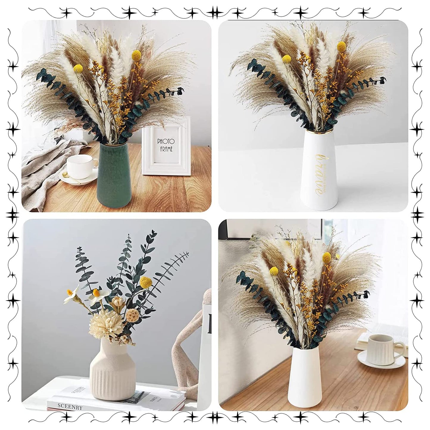 Dried Pampas Grass 60 Pieces Natural Dried Flowers Decoration, Bouquet Reed Flower Decoration for Living Room Bedroom
