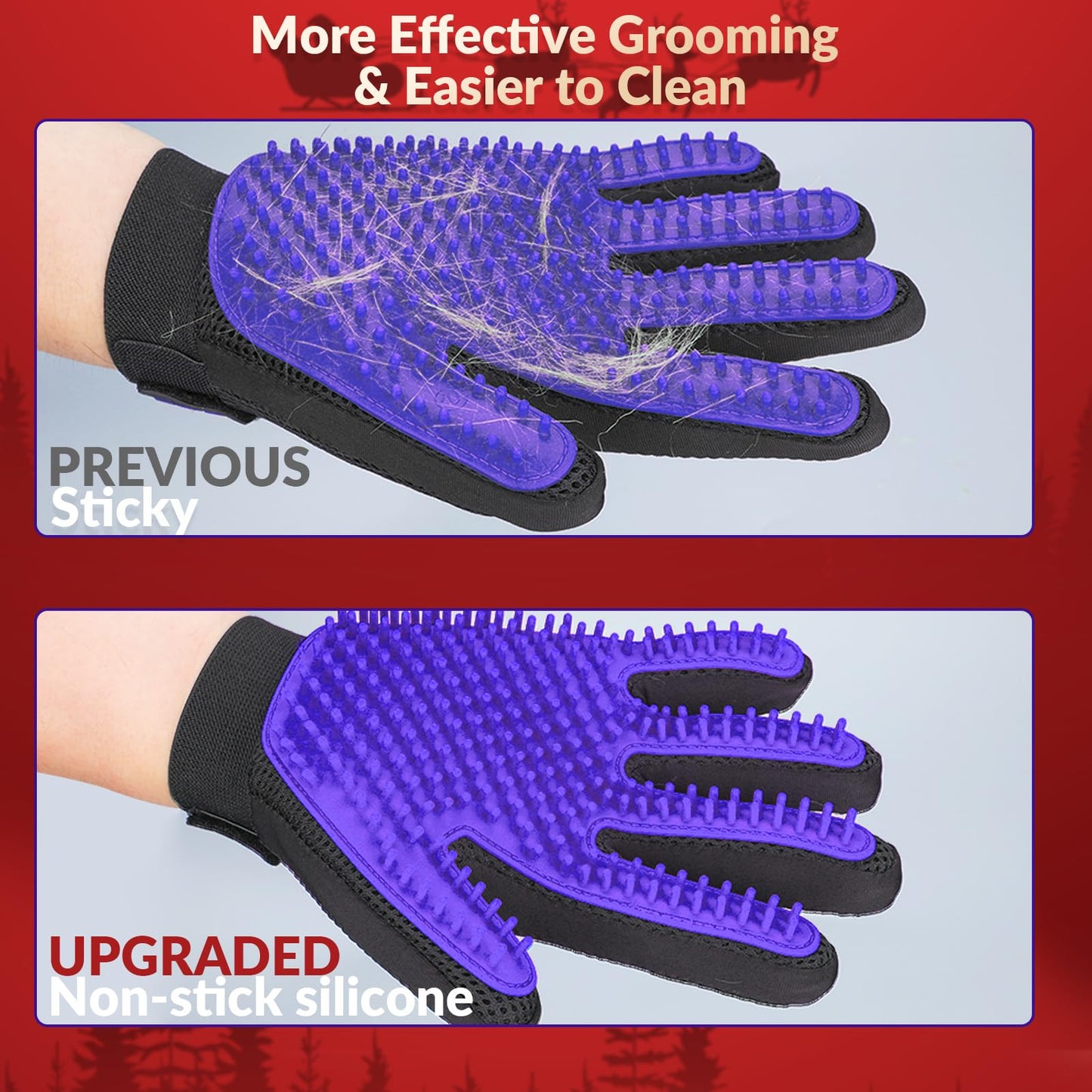 Pet Grooming Glove, Gentle Deshedding Brush - Efficient Pet Hair Remover Glove