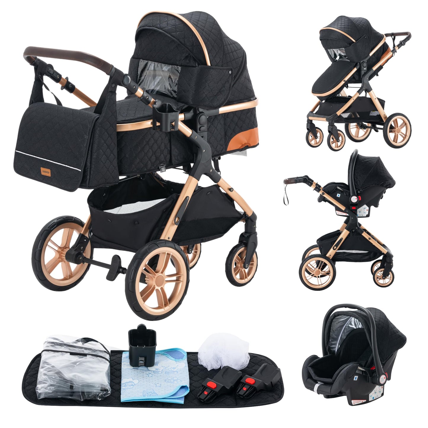 YAZOCO kinderwagen 3 in 1 Buggy Babybett Komplett Set Einem Klick Zusammenklappbarer Kinderwagen, KombiKinderwagen Aluminiumrahmen für Neugeborene