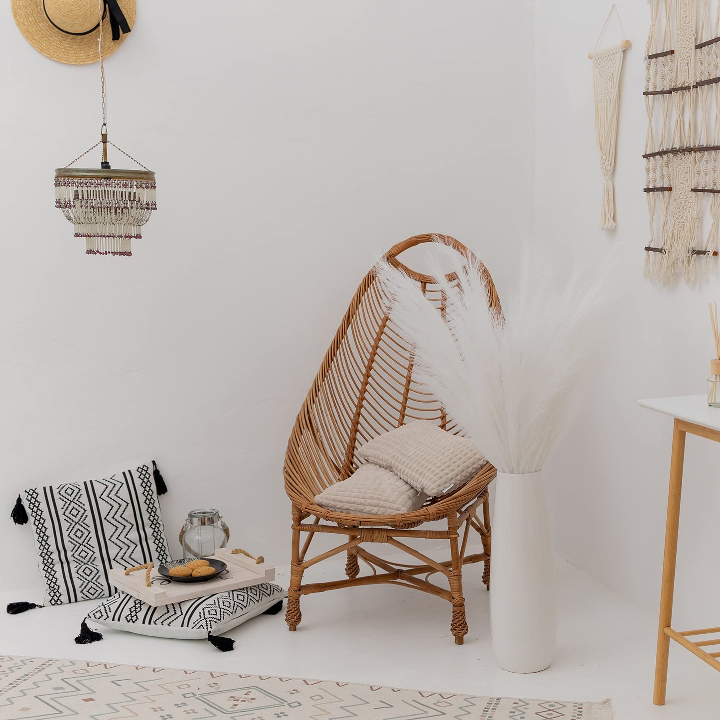 ORNA Artificial Pampas Grass Artificial Flower Long Branches Extra Fluffy 114 cm High (3 Stems x 20 Forks) for Modern Home Decoration