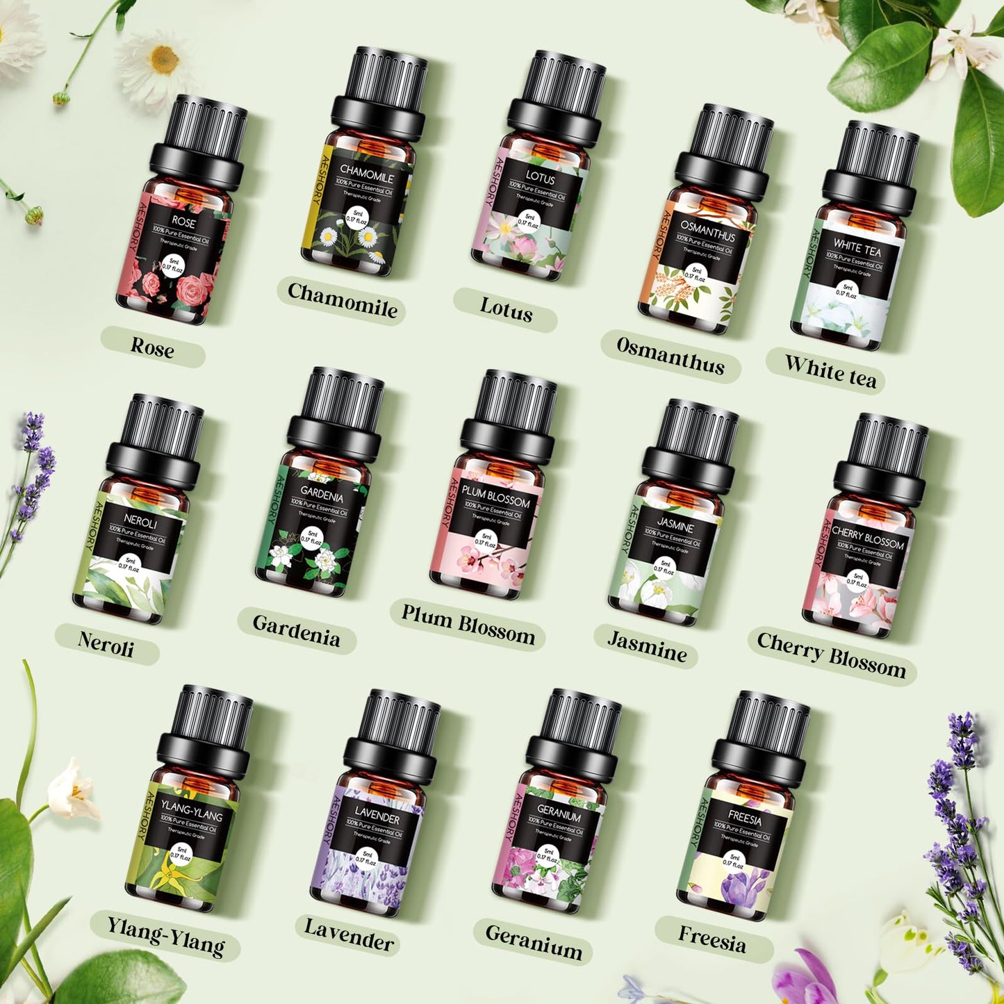 AESHORY 14 x 5 ml Hotel Essential Oils Set, Aroma Diffuser Oil Fragrance for Humidifier, Fresh Air