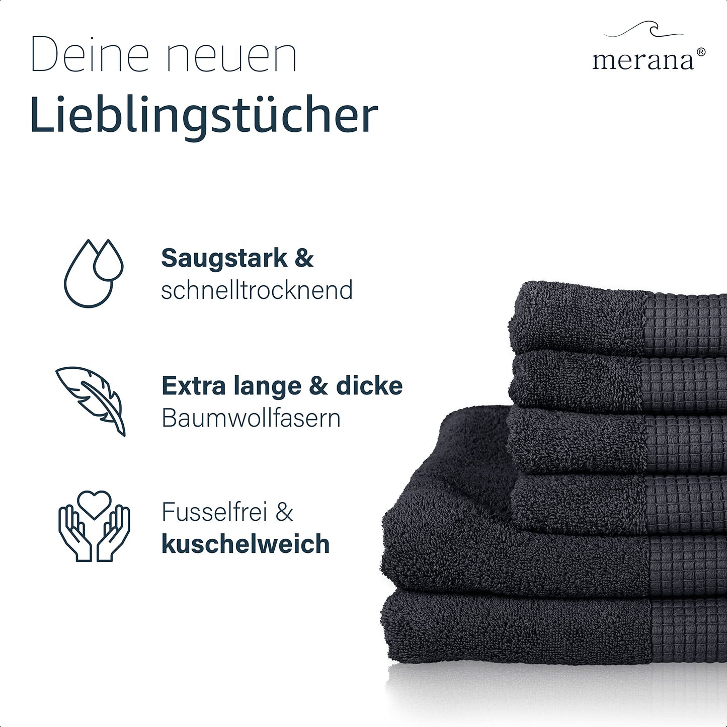 Merana Rome Handtuch Set | saugstark, weich und fusselfrei | Frottier Luxus Qualität | 100% Baumwolle | Oeko-TEX | 4 x Gästetücher (30x50cm))