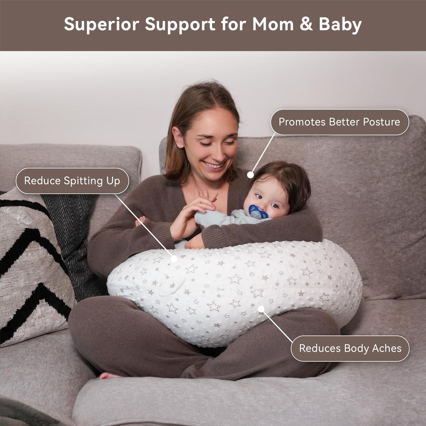 Nursing Pillow, Versatile Plus Size Positioning Pillow, Pregnancy Pillow for Baby and Adults, Side Sleeper Pillow with Washable