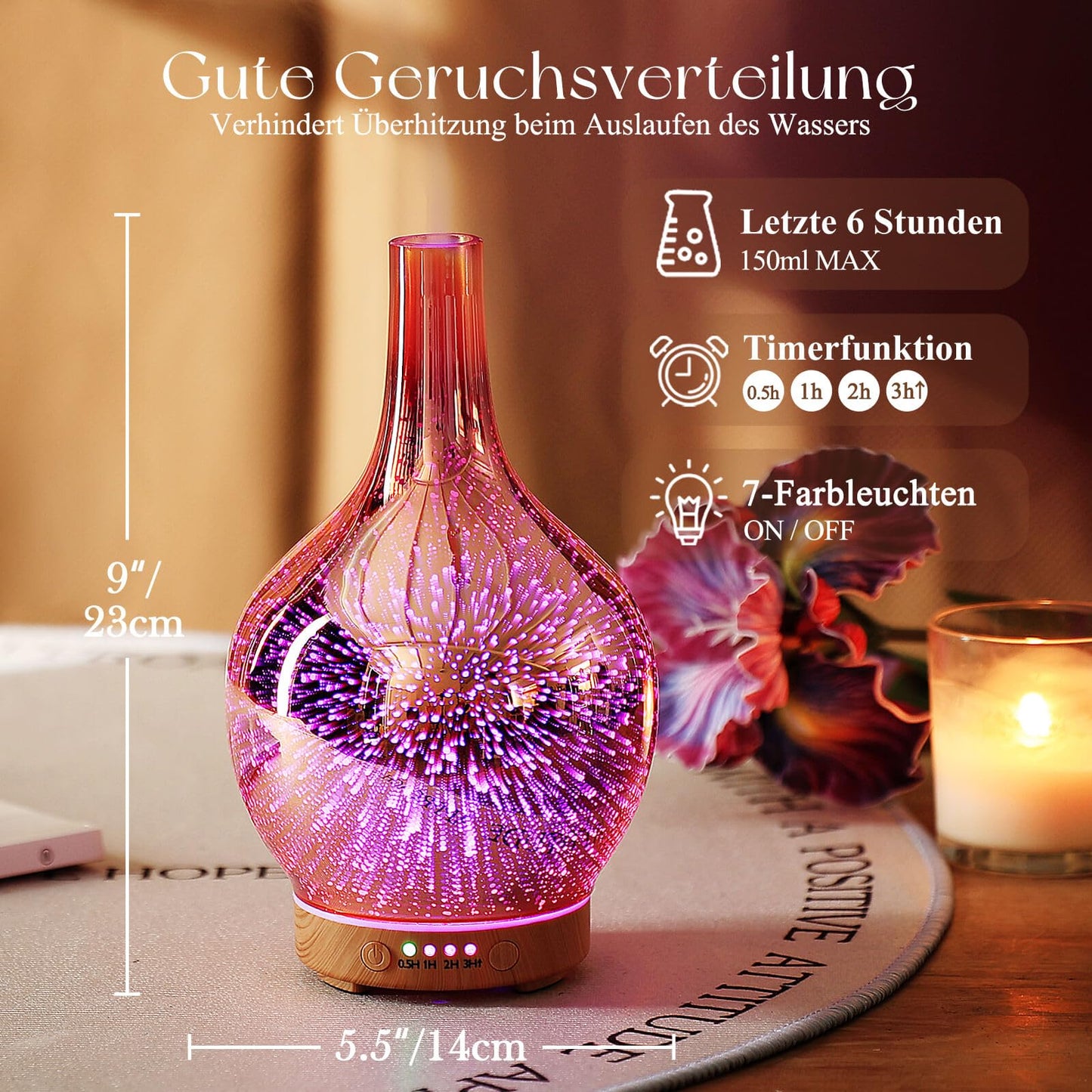 Aroma Diffuser Luftbefeuchter,150ml Luftbefeuchter Ultraschall Leise 7 farbwechselnde LEDs,Diffuser für Ätherische Öle Raumbefeuchter