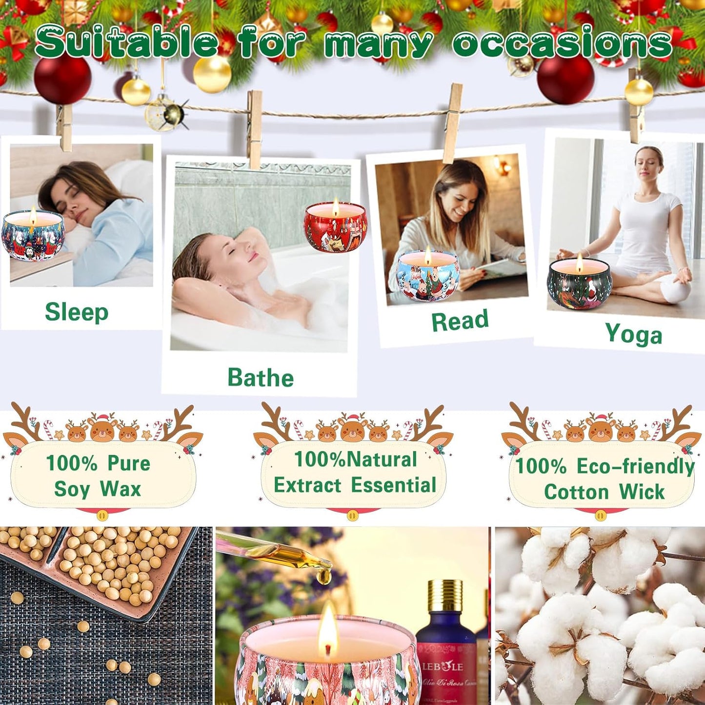 Candle Gifts for Women, Christmas Scented Candle, Pack of 6 Natural Soy Wax Aroma Candle