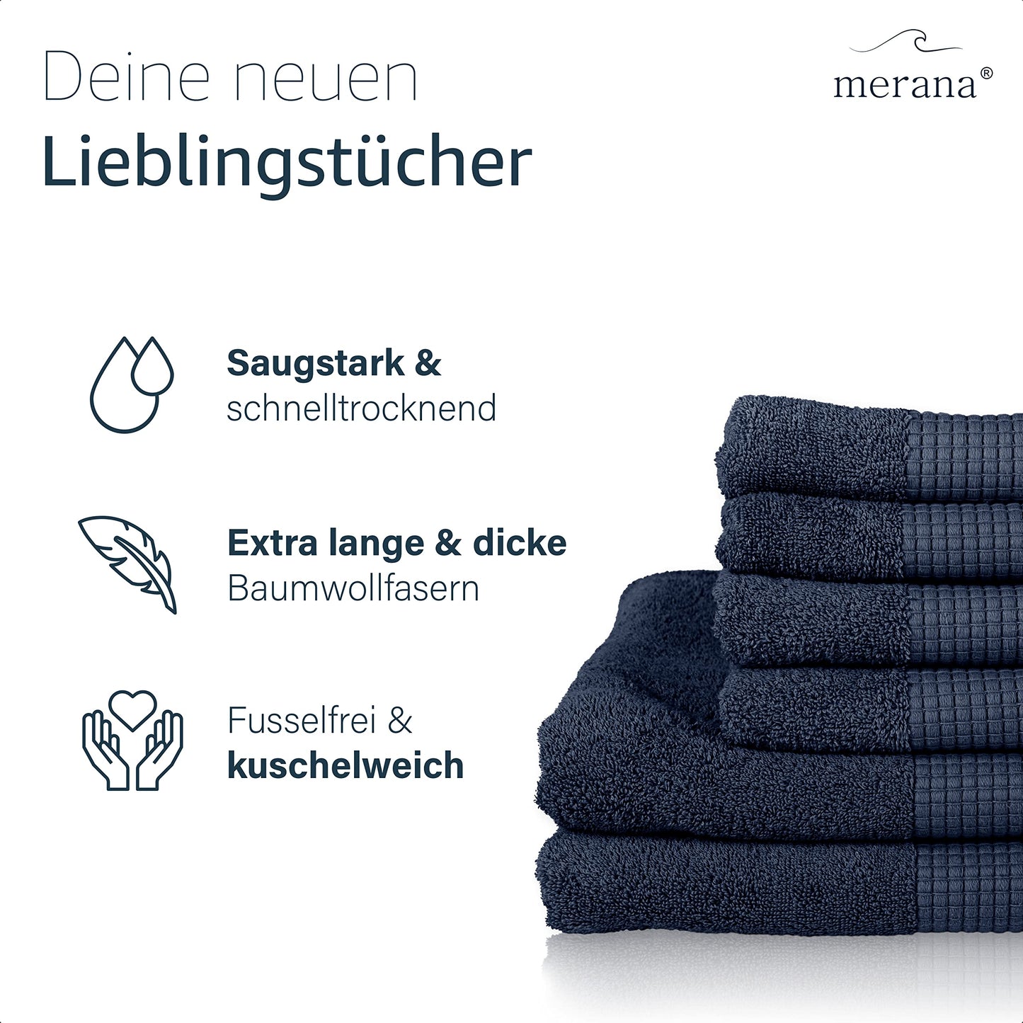 Merana Rome Handtuch Set | saugstark, weich und fusselfrei | Frottier Luxus Qualität | 100% Baumwolle | Oeko-TEX | 4 x Gästetücher (30x50cm))