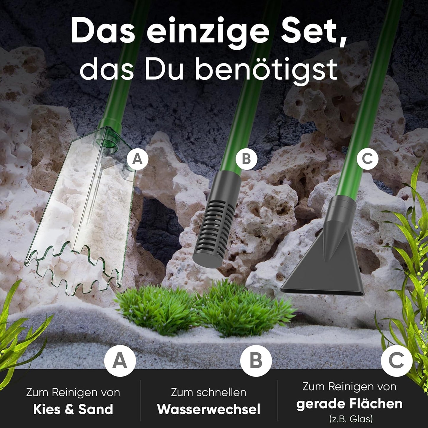 Aquarium Water Change - Aquarium Cleaning Set & Aquarium Suction for Gravel & Sand with Hose Valve -