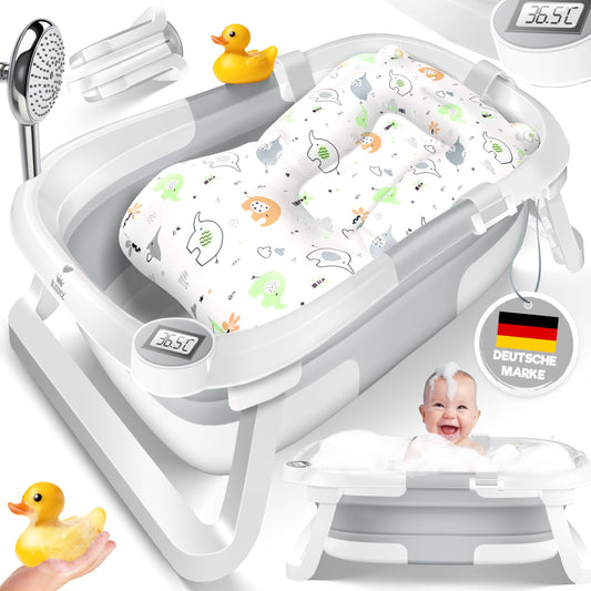 Baby Badewanne | Babywanne platzsparend & faltbar mit Thermostat & Kissen