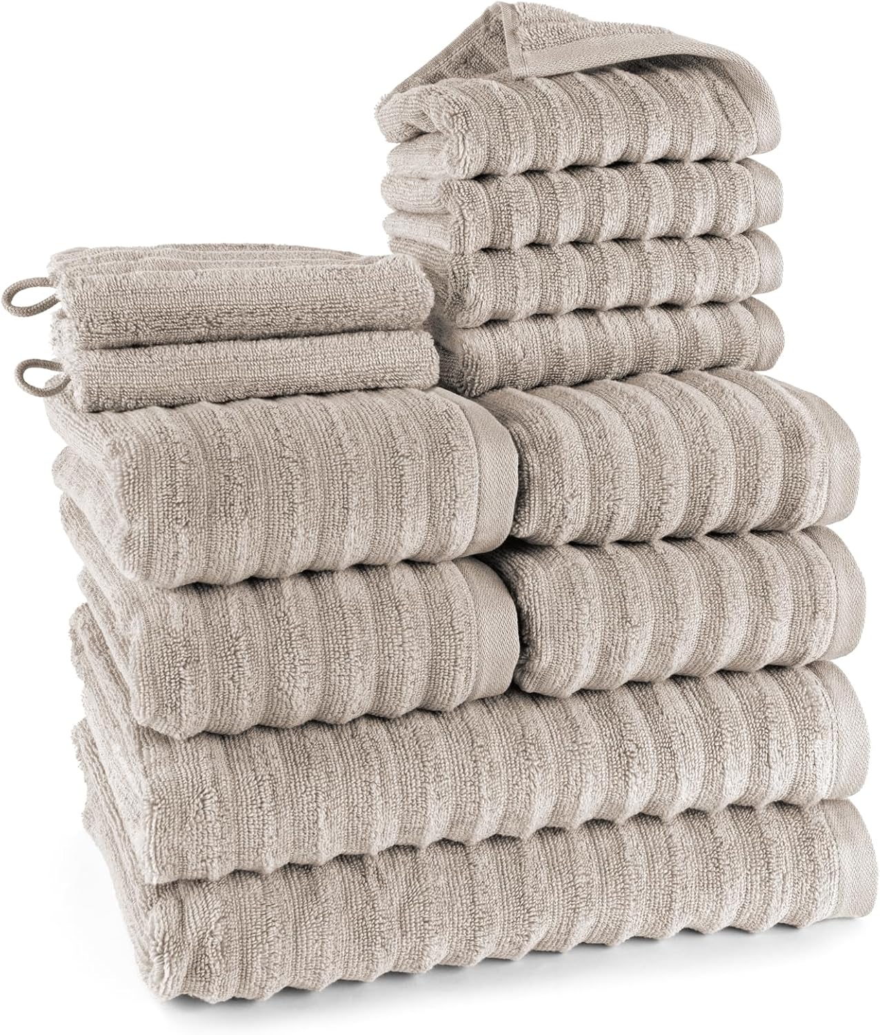 Pure Label 6-Piece Hand Towel Set with Hanging Loops Made of 100% Cotton, Absorbent and Soft, 2 x Bath Towels (70 x 140 cm), 2 x Hand Towels (50 x 100 cm), 2 x Guest Towels (30 x 50 cm),