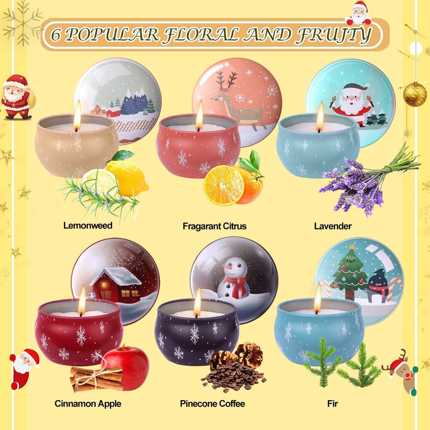 Pack of 12 Christmas Candles Scented Candles Set, Christmas Candle 100% Natural Soy Candles for Christmas, Gifts Aromatherapy