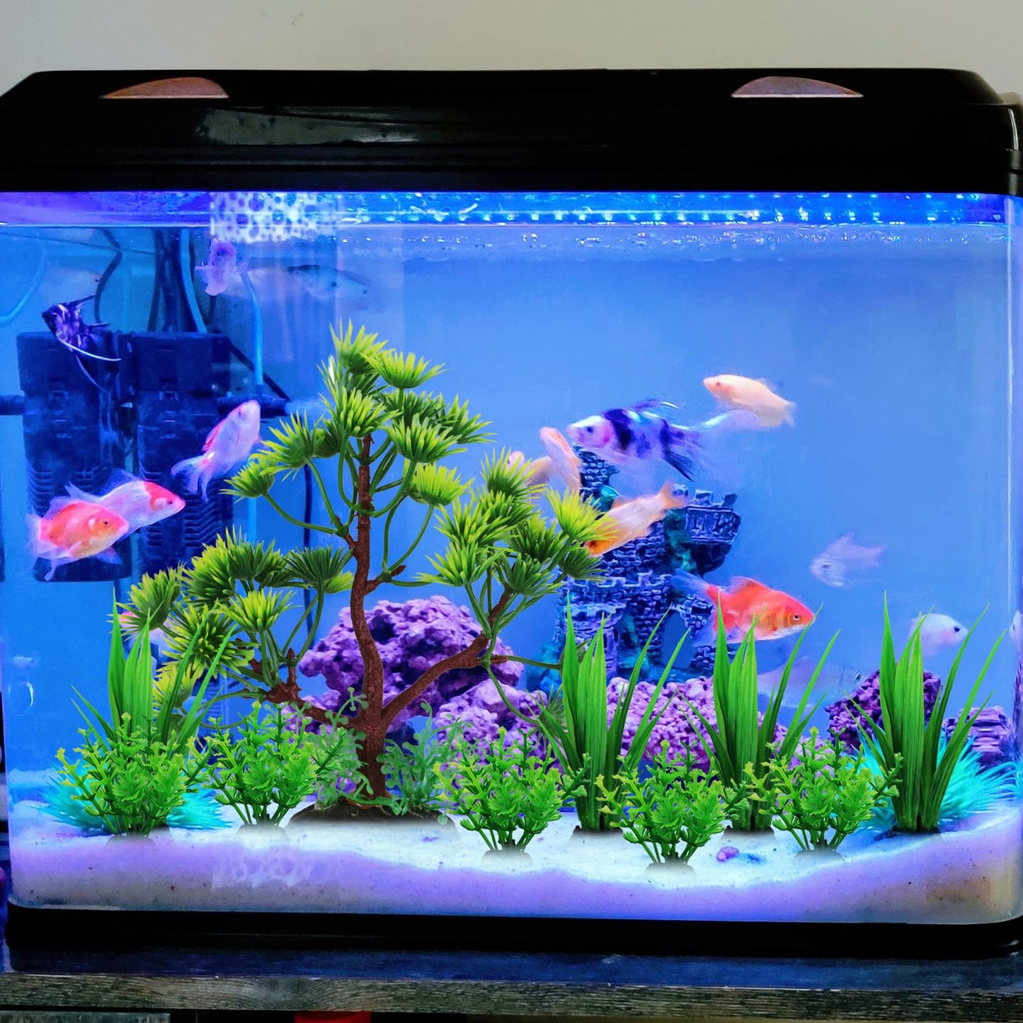Pack of 10 Artificial Plants Aquarium Decoration Green Plastic Plants