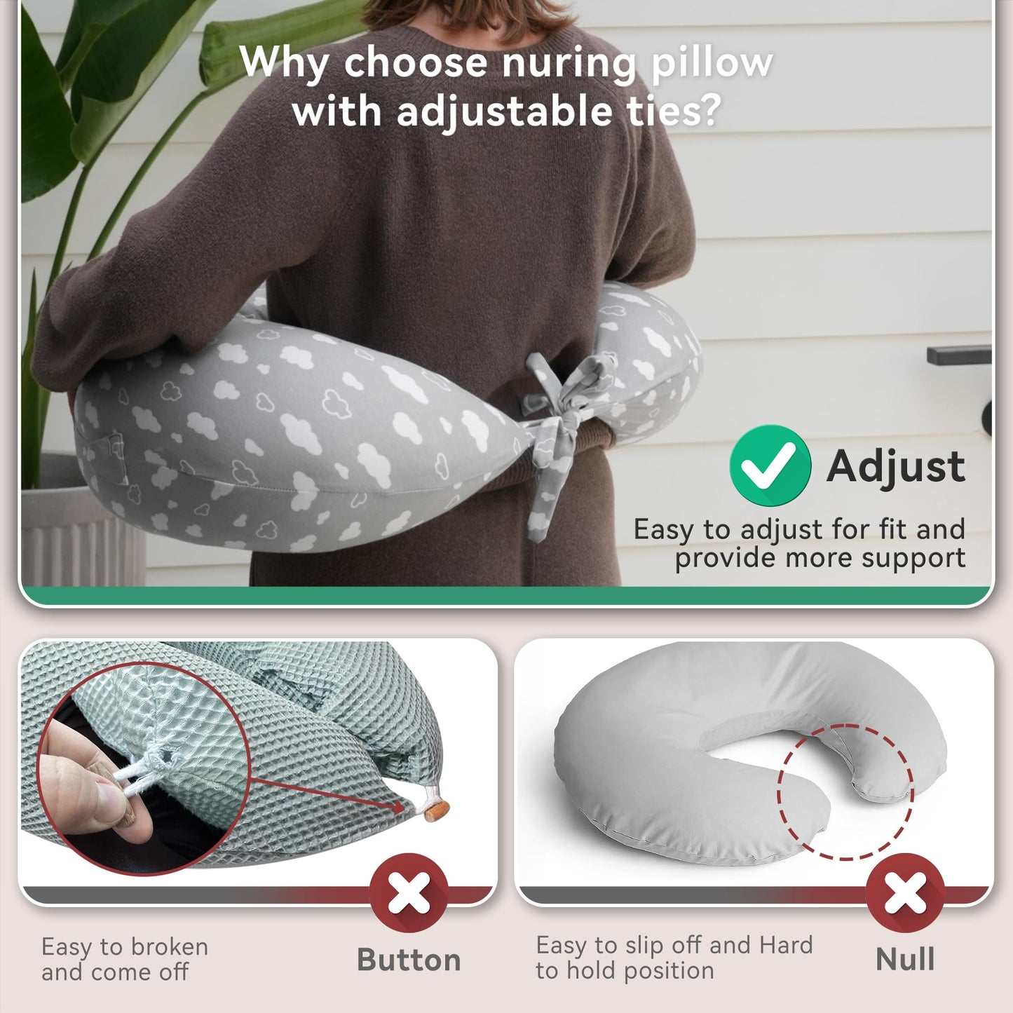 Nursing Pillow, Versatile Plus Size Positioning Pillow, Pregnancy Pillow for Baby and Adults, Side Sleeper Pillow with Washable