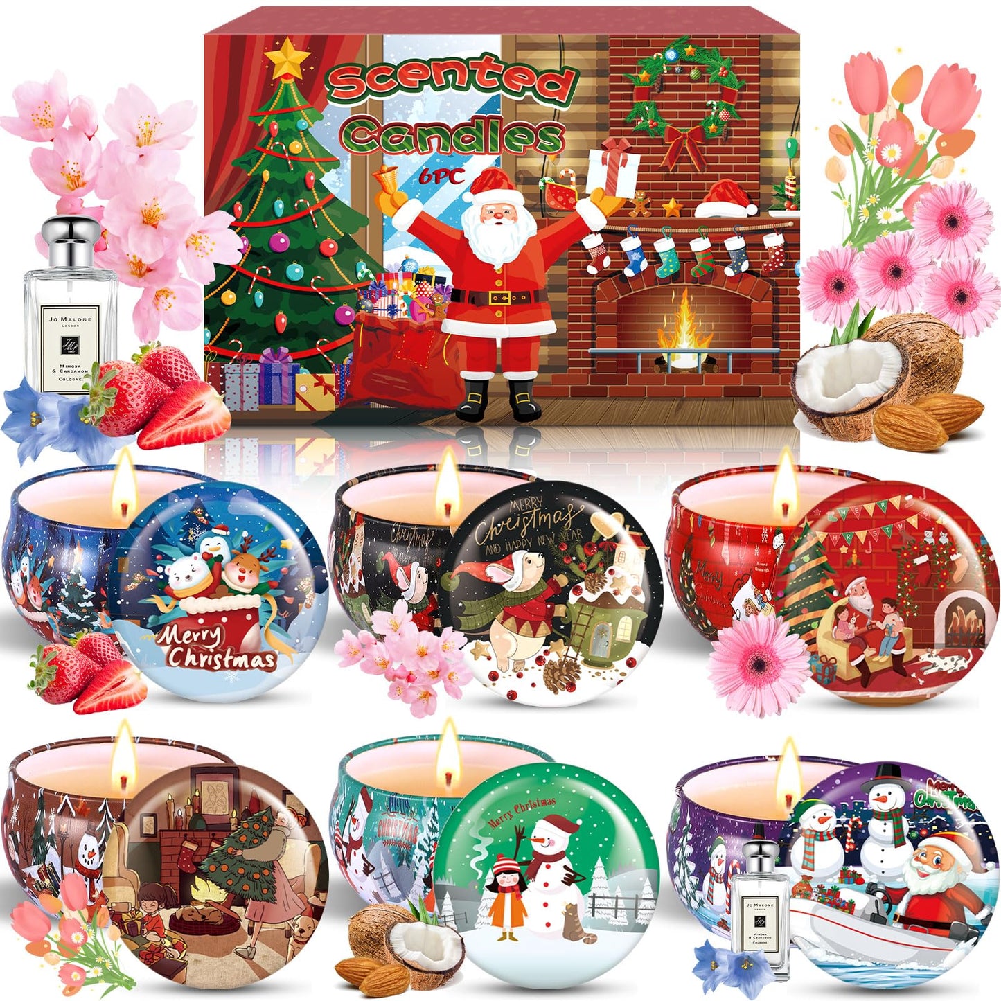 Duftkerze Set,12 Stück Christmas Scented Candle ,Natürliches Sojawachs Kerzen ,Aromatherapie Weihnachtskerzen Aroma für Stressabbau