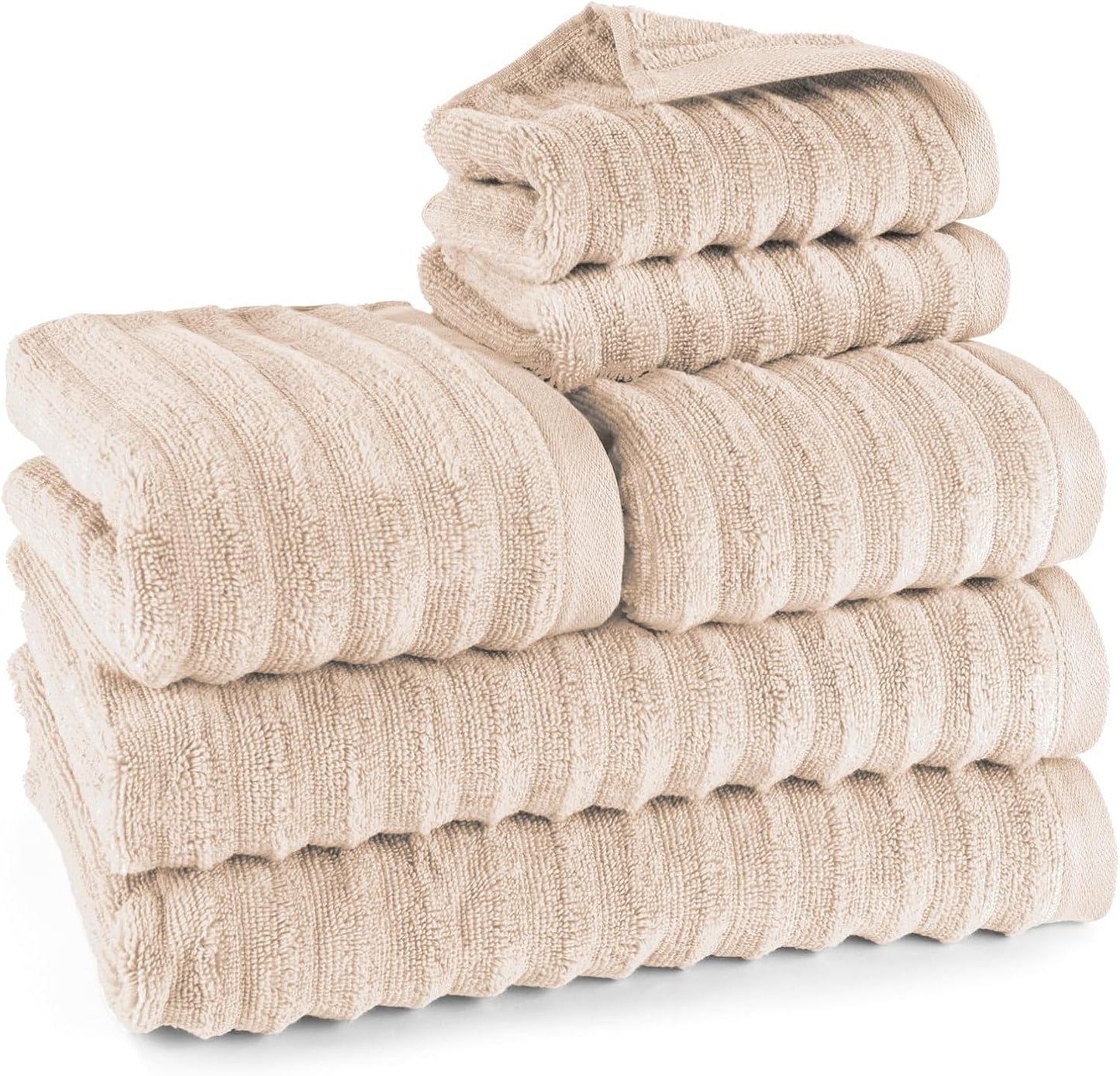 Pure Label 6-Piece Hand Towel Set with Hanging Loops Made of 100% Cotton, Absorbent and Soft, 2 x Bath Towels (70 x 140 cm), 2 x Hand Towels (50 x 100 cm), 2 x Guest Towels (30 x 50 cm),