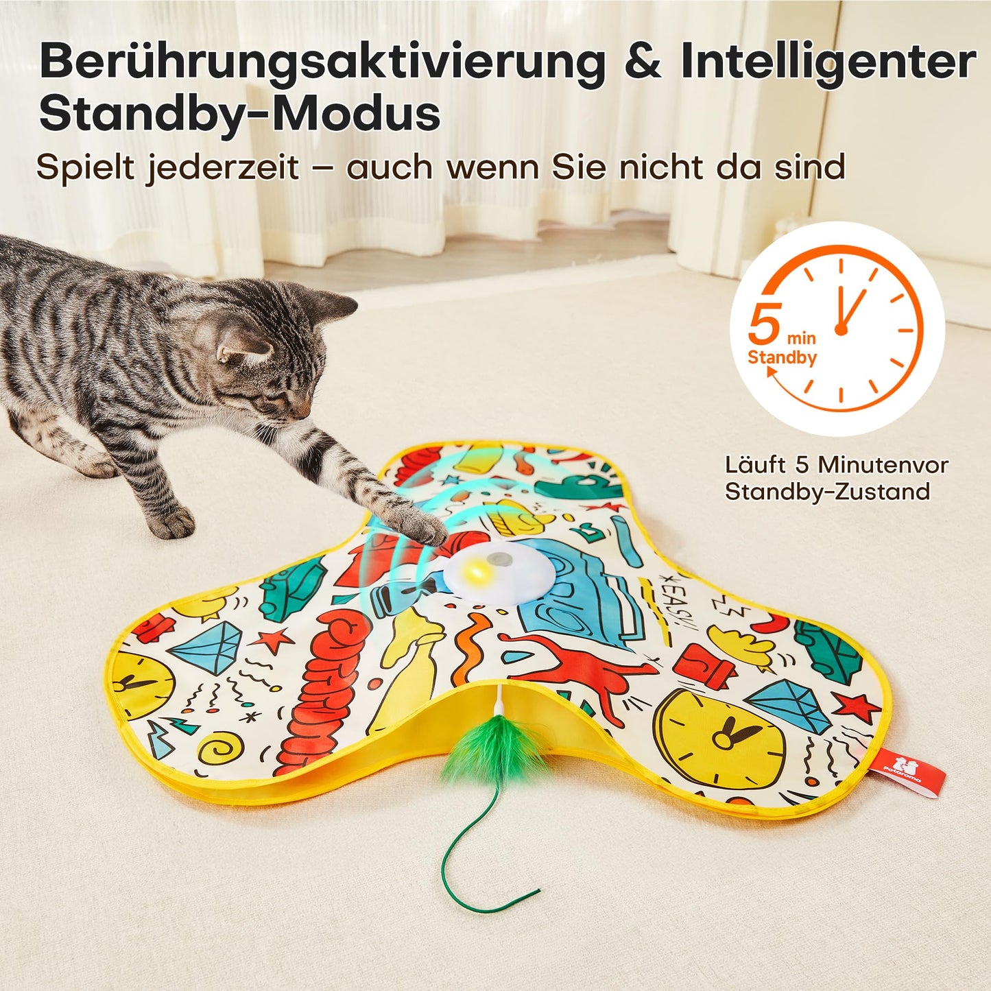Potaroma Interaktives Katzenspielzeug mit Federautomatik - deales Bewegungsspielzeug für aktive Wohnungskatzen