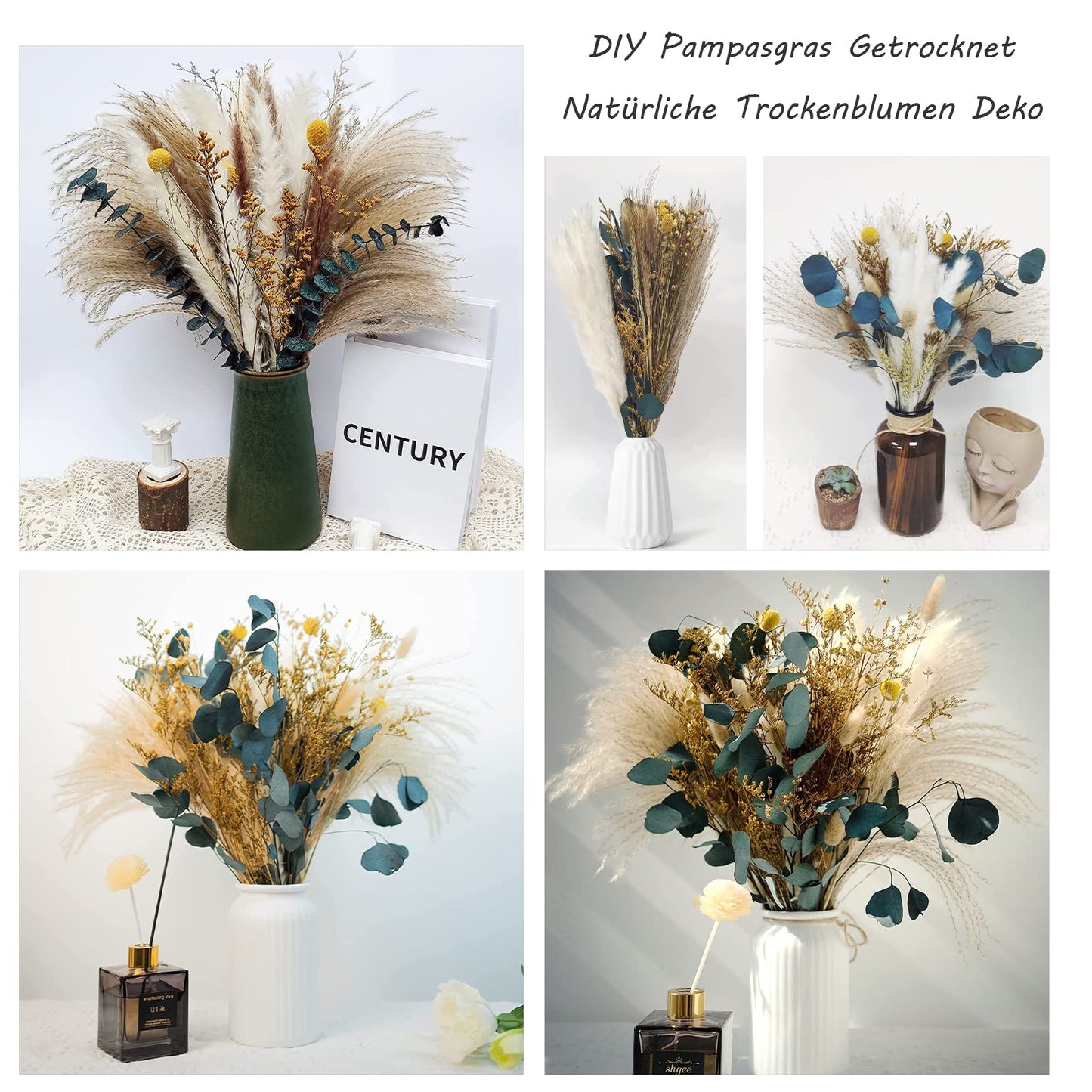 Dried Pampas Grass 60 Pieces Natural Dried Flowers Decoration, Bouquet Reed Flower Decoration for Living Room Bedroom