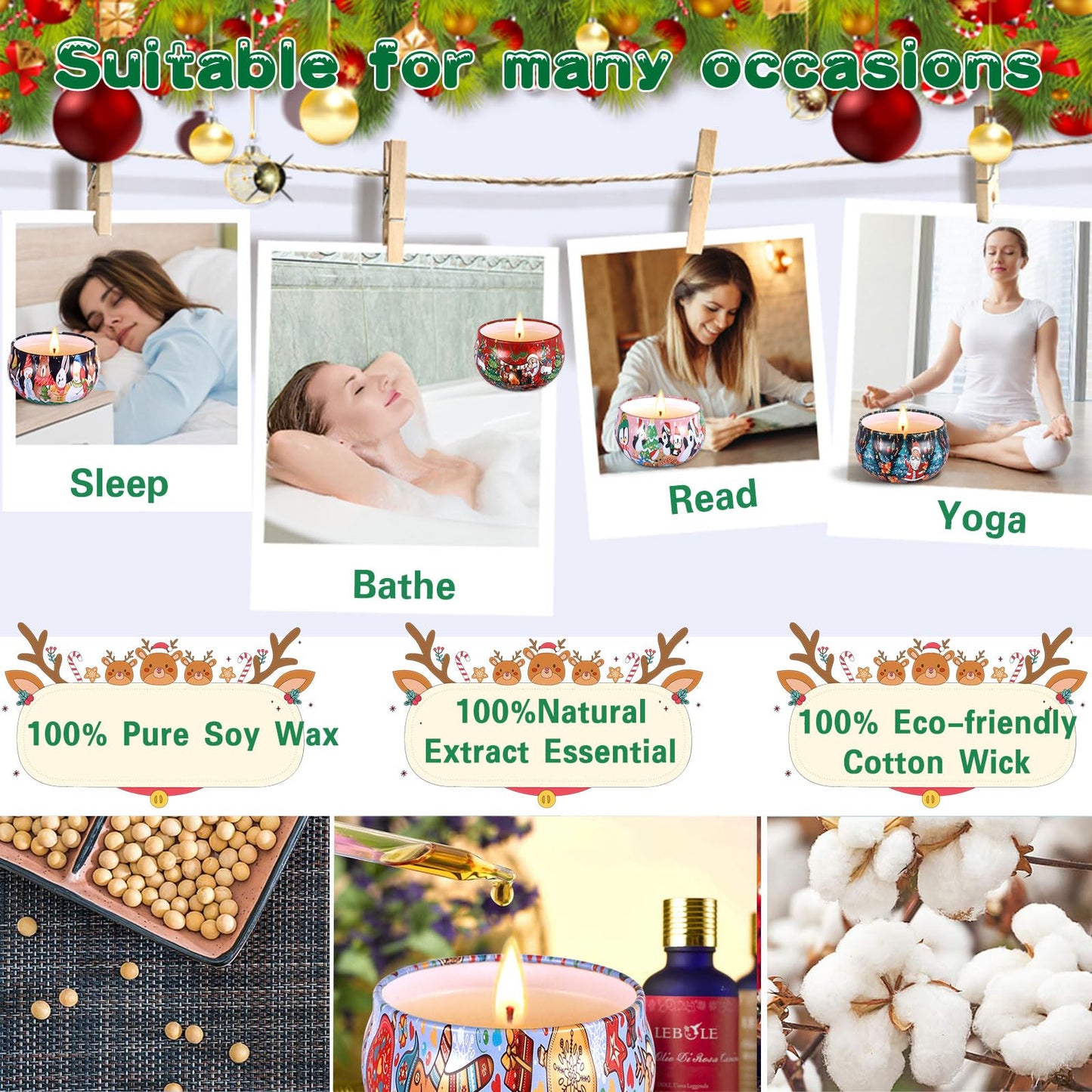 Duftkerze Set,12 Stück Christmas Scented Candle ,Natürliches Sojawachs Kerzen ,Aromatherapie Weihnachtskerzen Aroma für Stressabbau