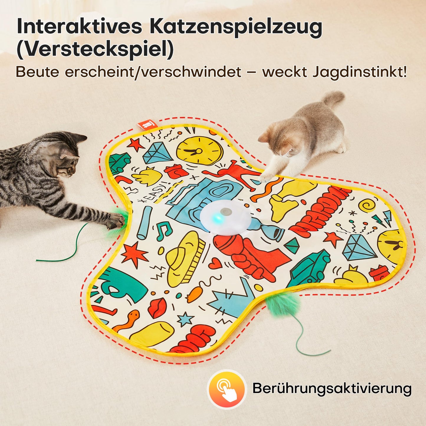 Potaroma Interaktives Katzenspielzeug mit Federautomatik - deales Bewegungsspielzeug für aktive Wohnungskatzen