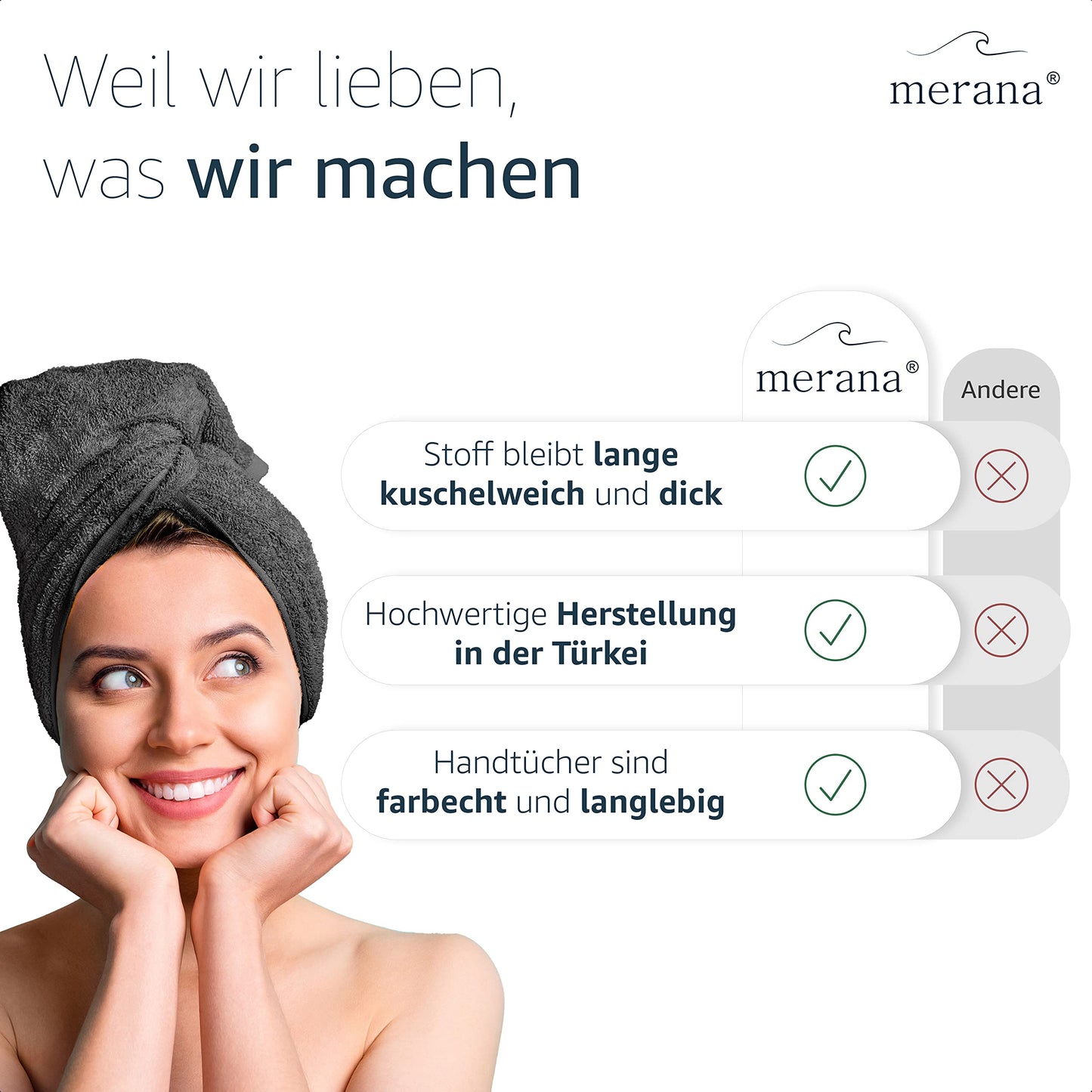 Merana Rome Handtuch Set | saugstark, weich und fusselfrei | Frottier Luxus Qualität | 100% Baumwolle | Oeko-TEX | 4 x Gästetücher (30x50cm))