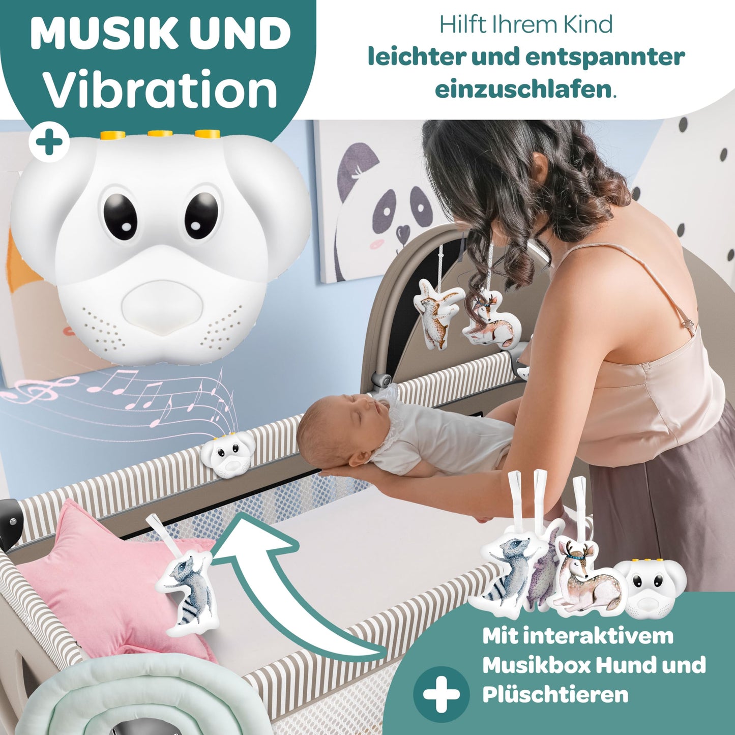 Kidiz Baby Cot, Travel Cot, Foldable with Mattress and Wheels, 120 x 60 cm, Side Entrance